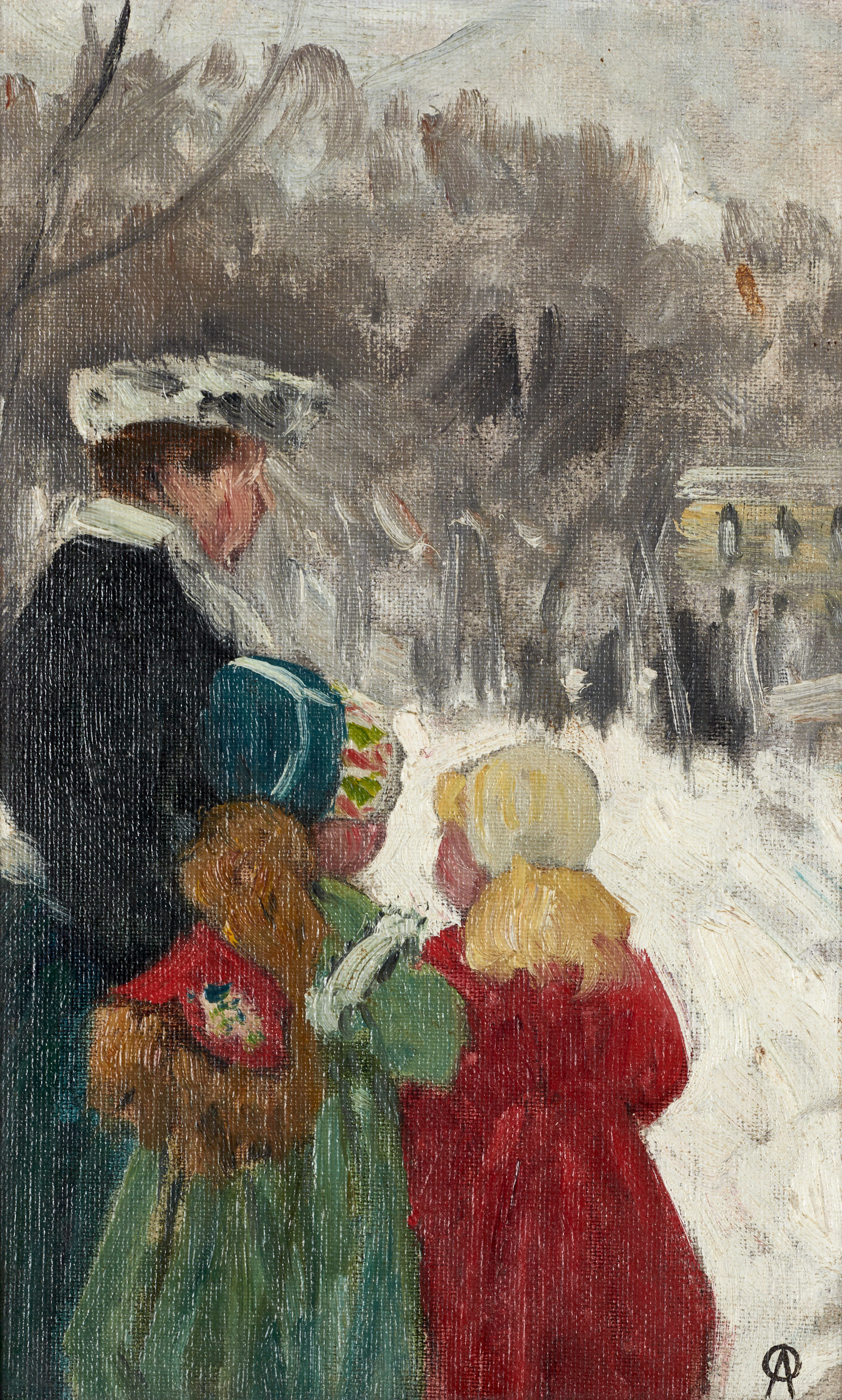 OLOF ARBORELIUS (1842-1915), Mor med döttrar, olja på duk upplimmad