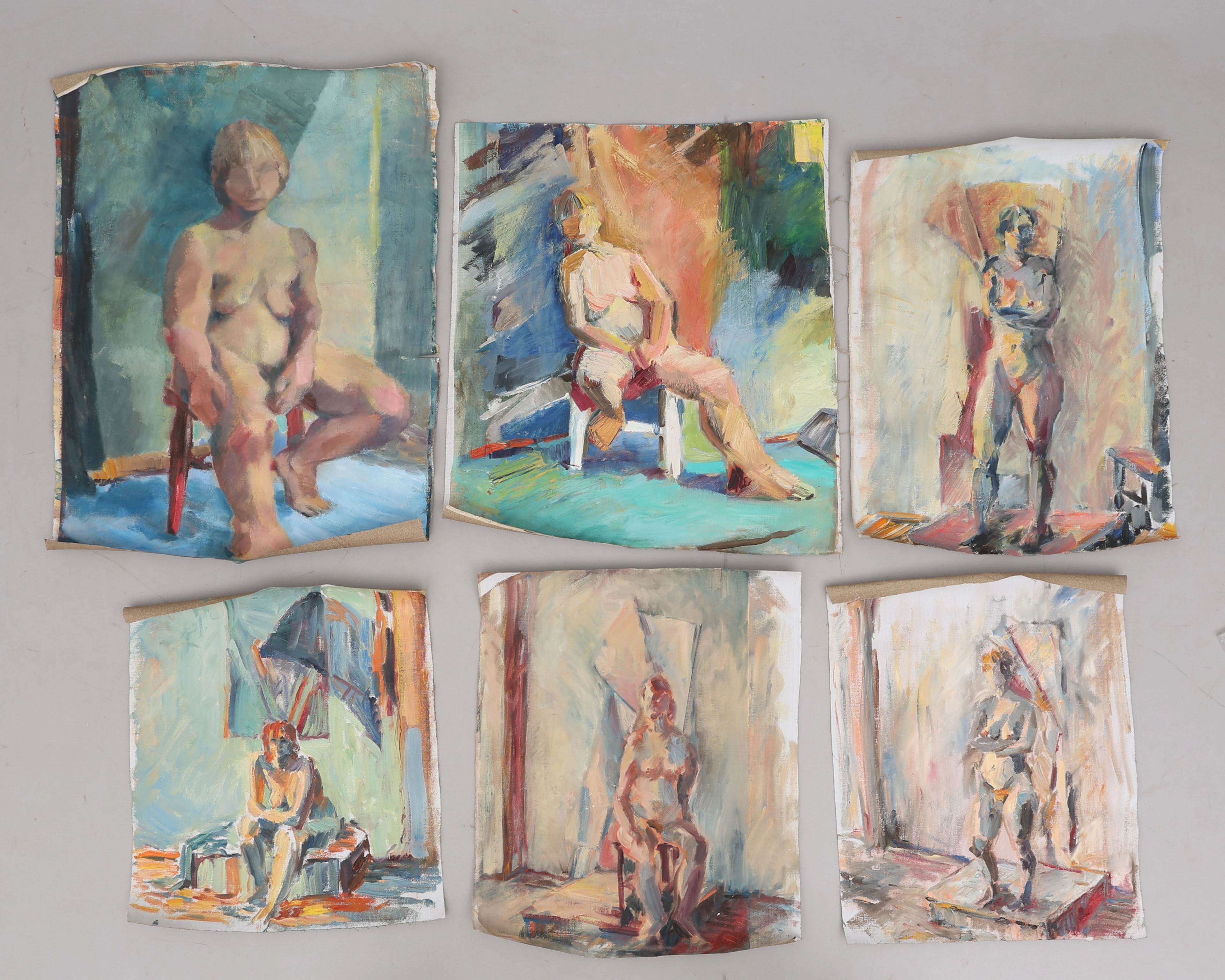STINA EBERS 1962-2025. OLJA PÅ DUK, SEX AKTSTUDIER, OSIGNERADE.