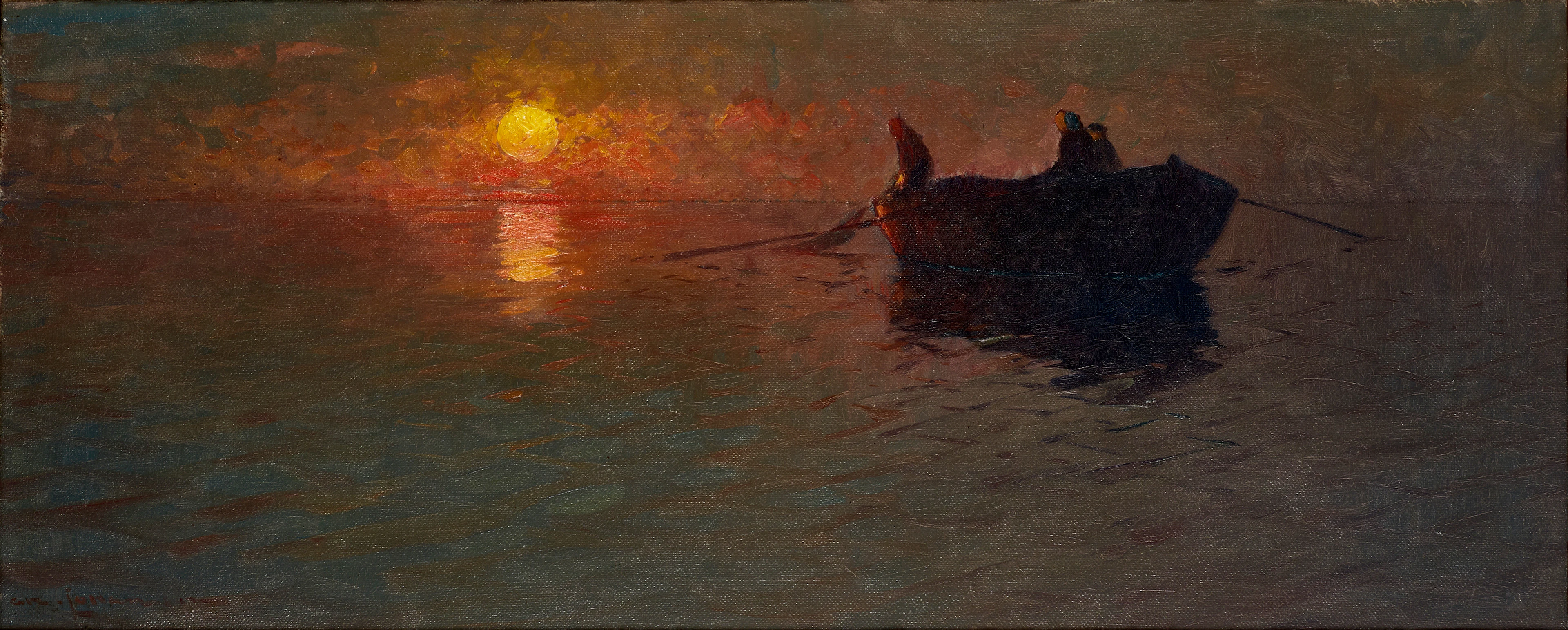 ARVID JOHANSSON (1862-1923): Fiskare i månsken, signerad, olja på duk.