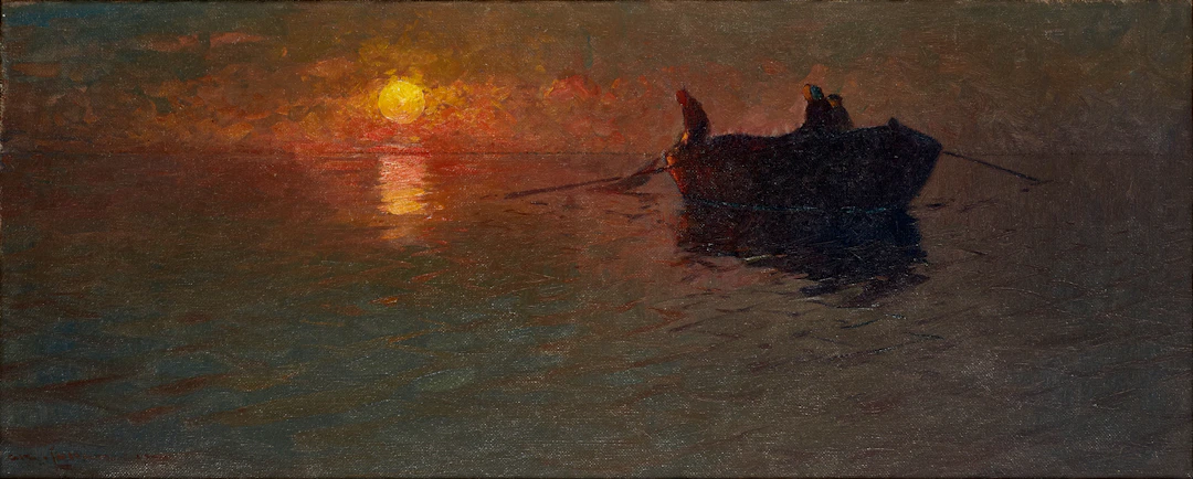 ARVID JOHANSSON (1862-1923): Fiskare i månsken, signerad, olja på duk.