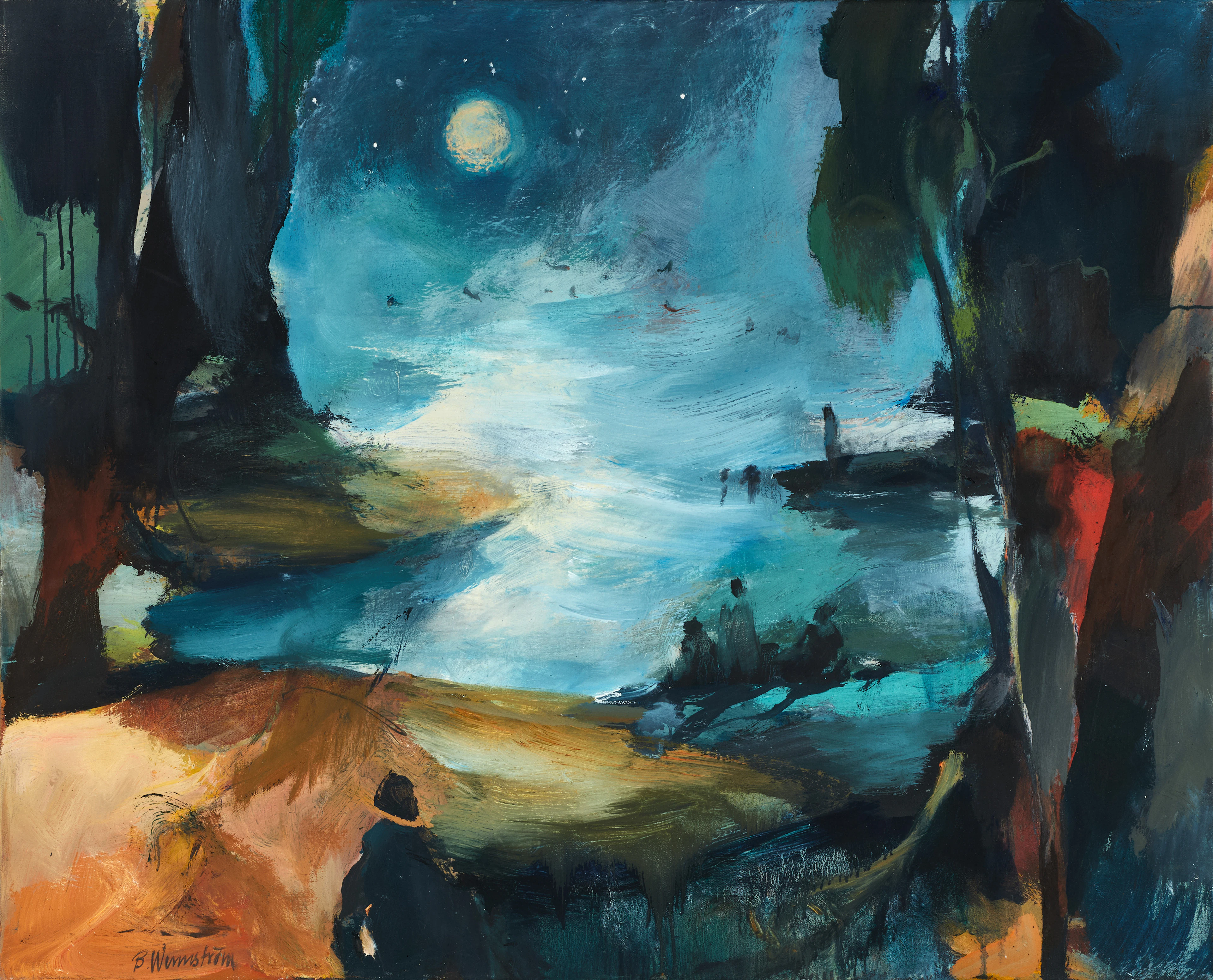 BERNDT WENNSTRÖM (född 1945). "Fullmåne", signerad B.Wennström, olja på duk.