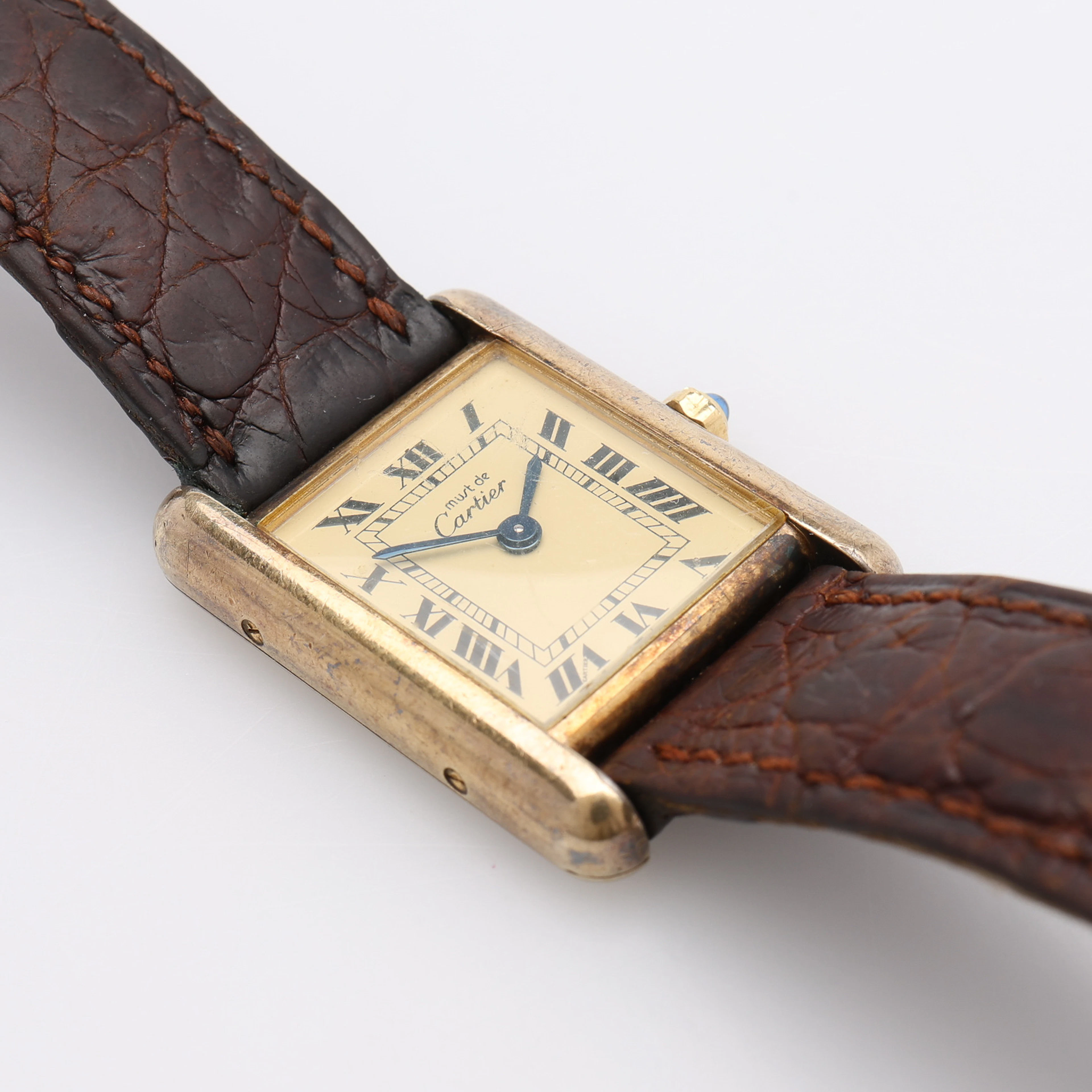 DAMARMBANDSUR, FÖRGYLLT SILVER, TANK, MUST DE CARTIER, QUARTZ, 1980/90-TAL.