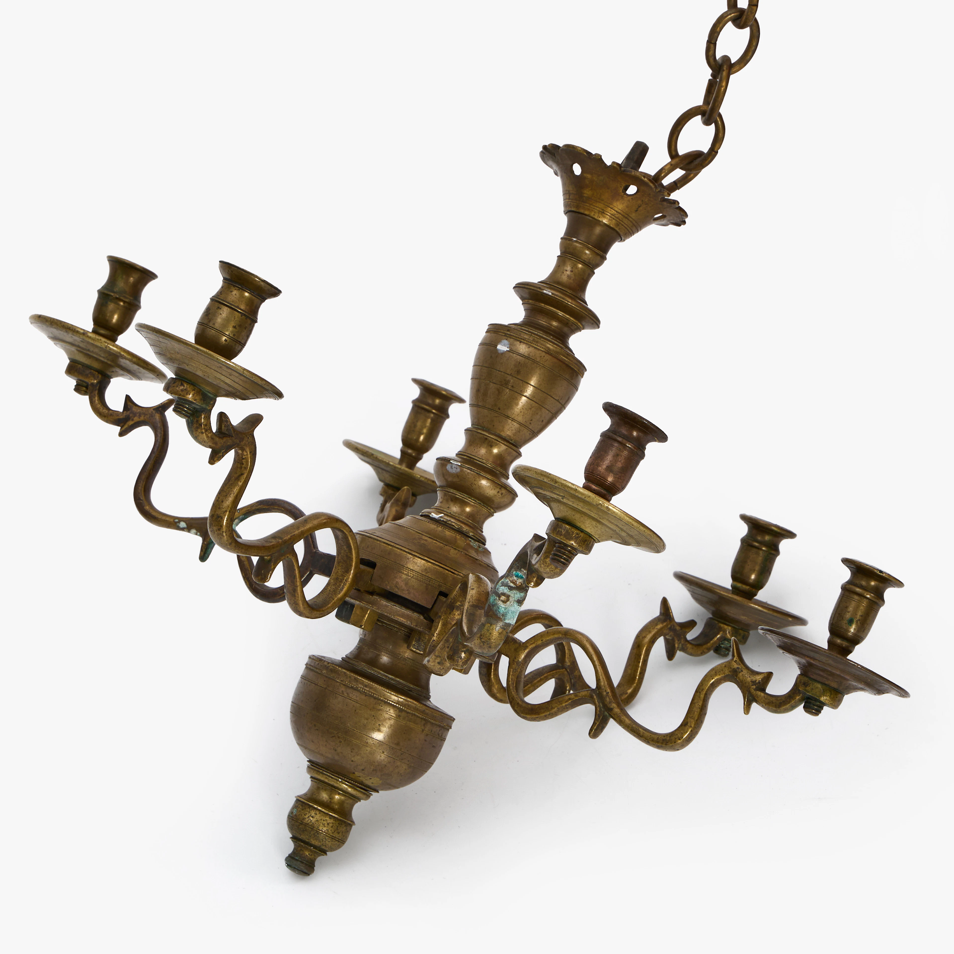 LJUSKRONA, barock, 1700-tal, mässing, 6 ljusarmar.