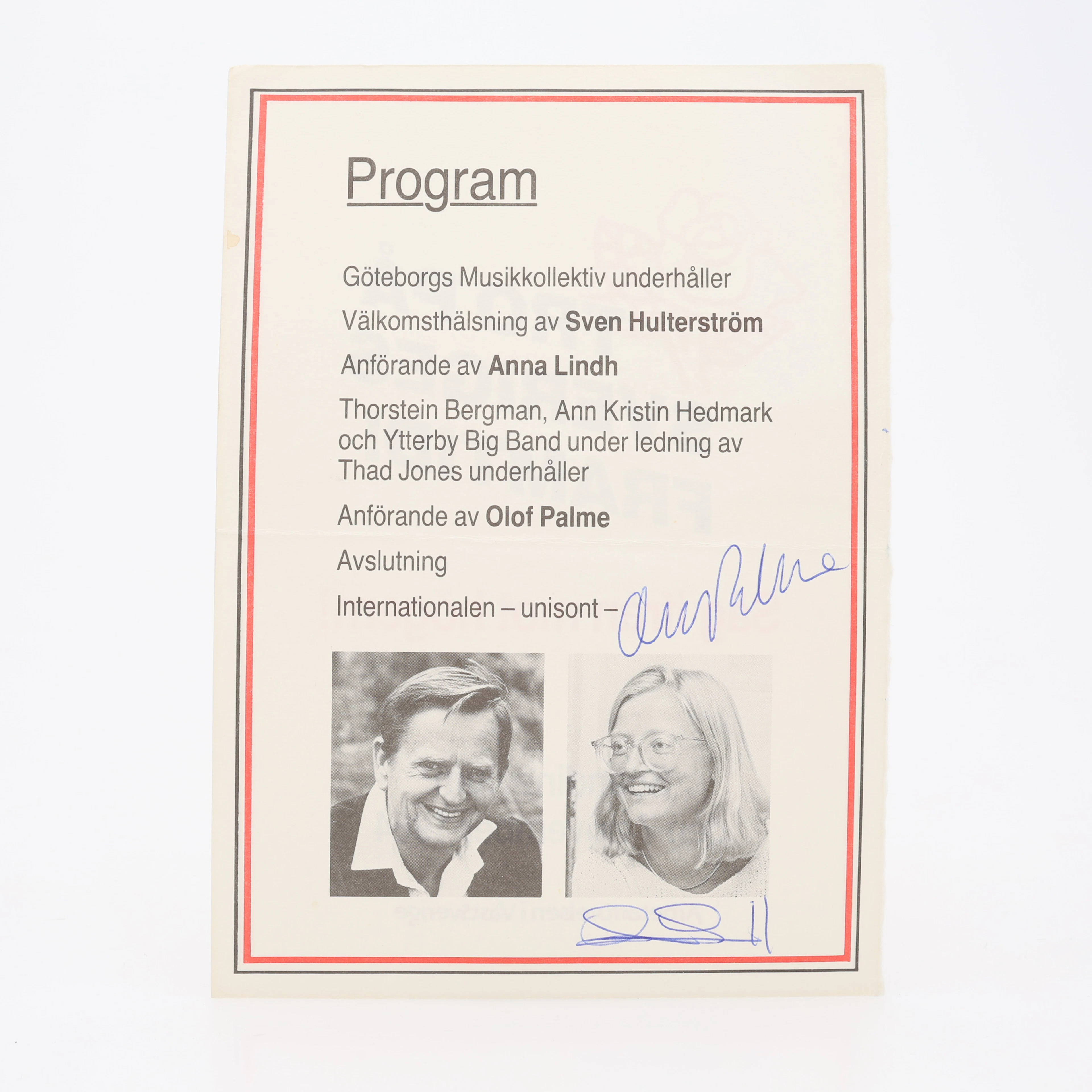 AUTOGRAF. OLOF PALME (1927-1986) + ANNA LINDH (1957-2003). SVENSKA POLITIKER.