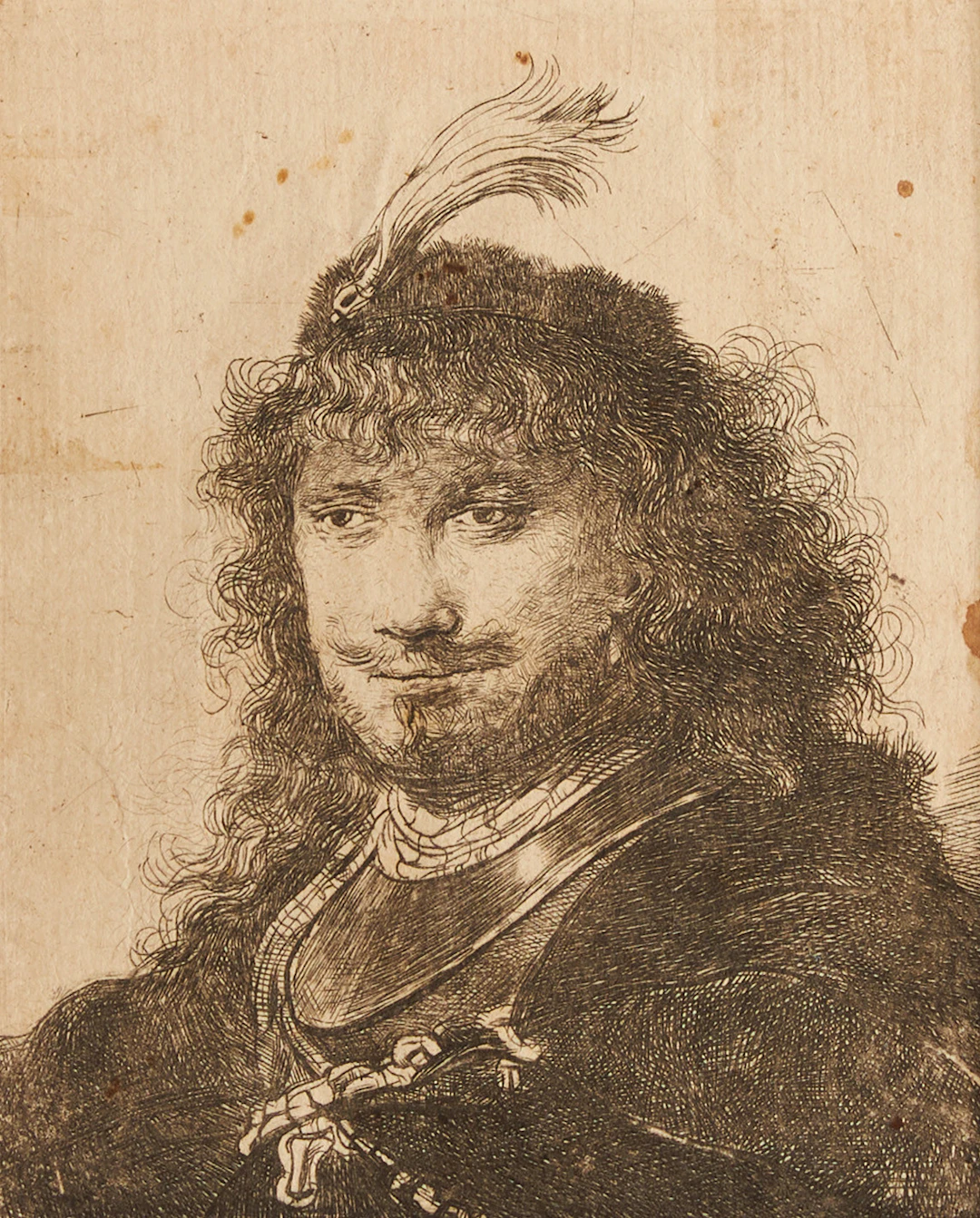 REMBRANDT VAN RIJN. kopia efter. "Självporträtt med plymerad basker", 1700-tal.