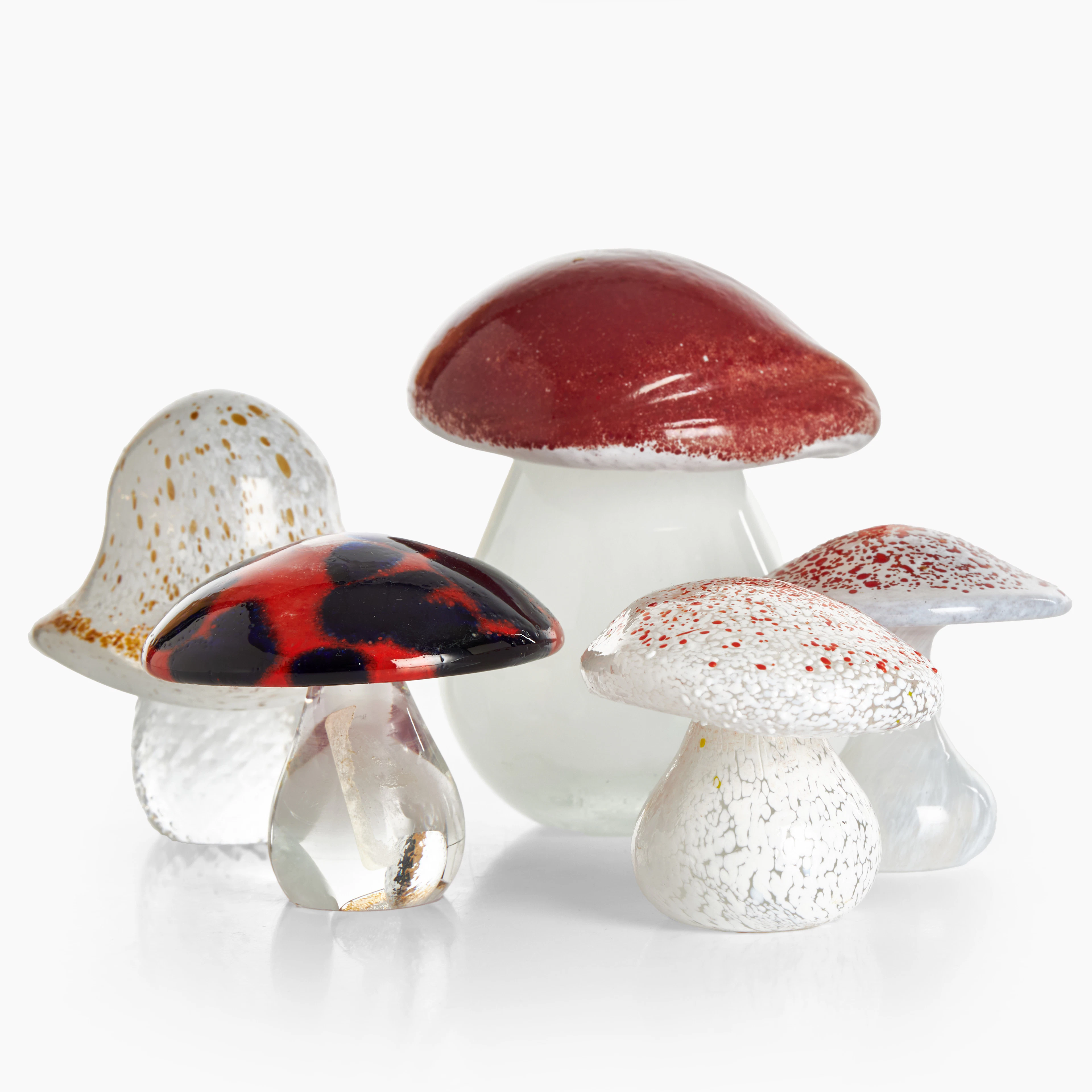 SVAMPAR, 5 st, glasskulpturer i miniatyr, olika glasbruk, flertalet