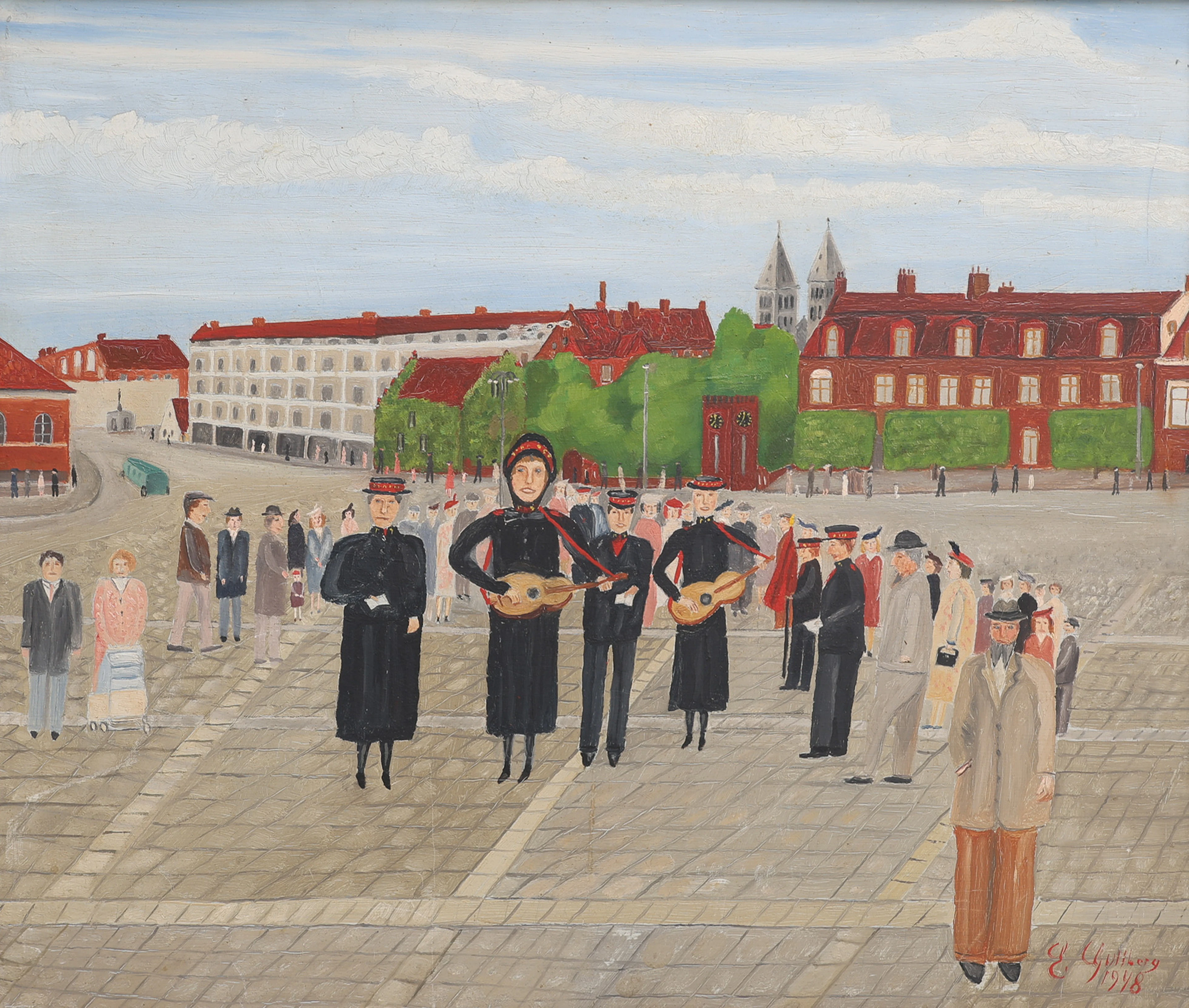 ERNST GULLBERG (1887-1970). "FRÄLSNINGSARMEN (PÅ MÅRTENSTORGET )(LUND), 1948.