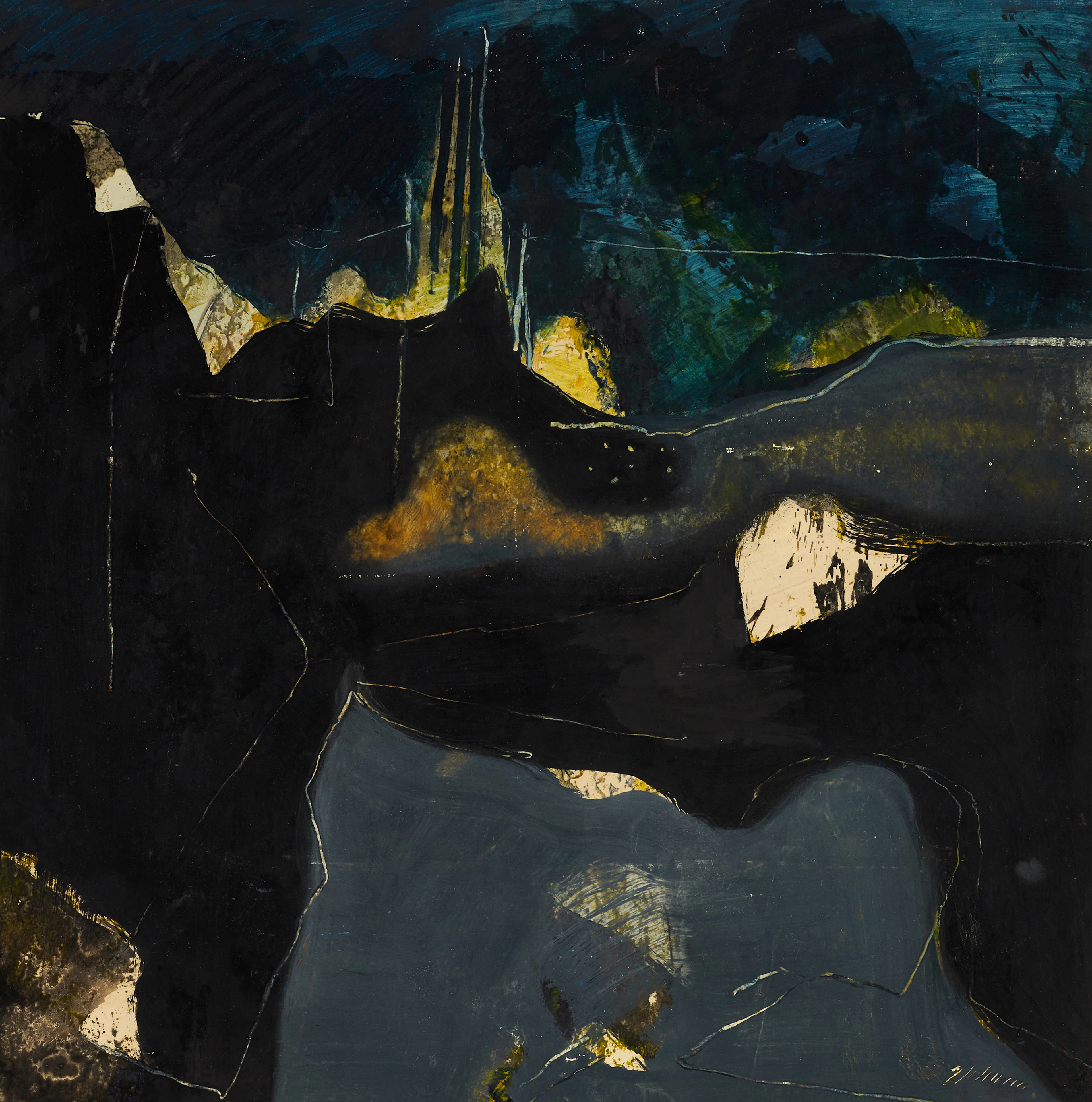 GUNNAR JOHNSSON (1917-2007). Komposition, signerad G Johnsson, olja på pannå.