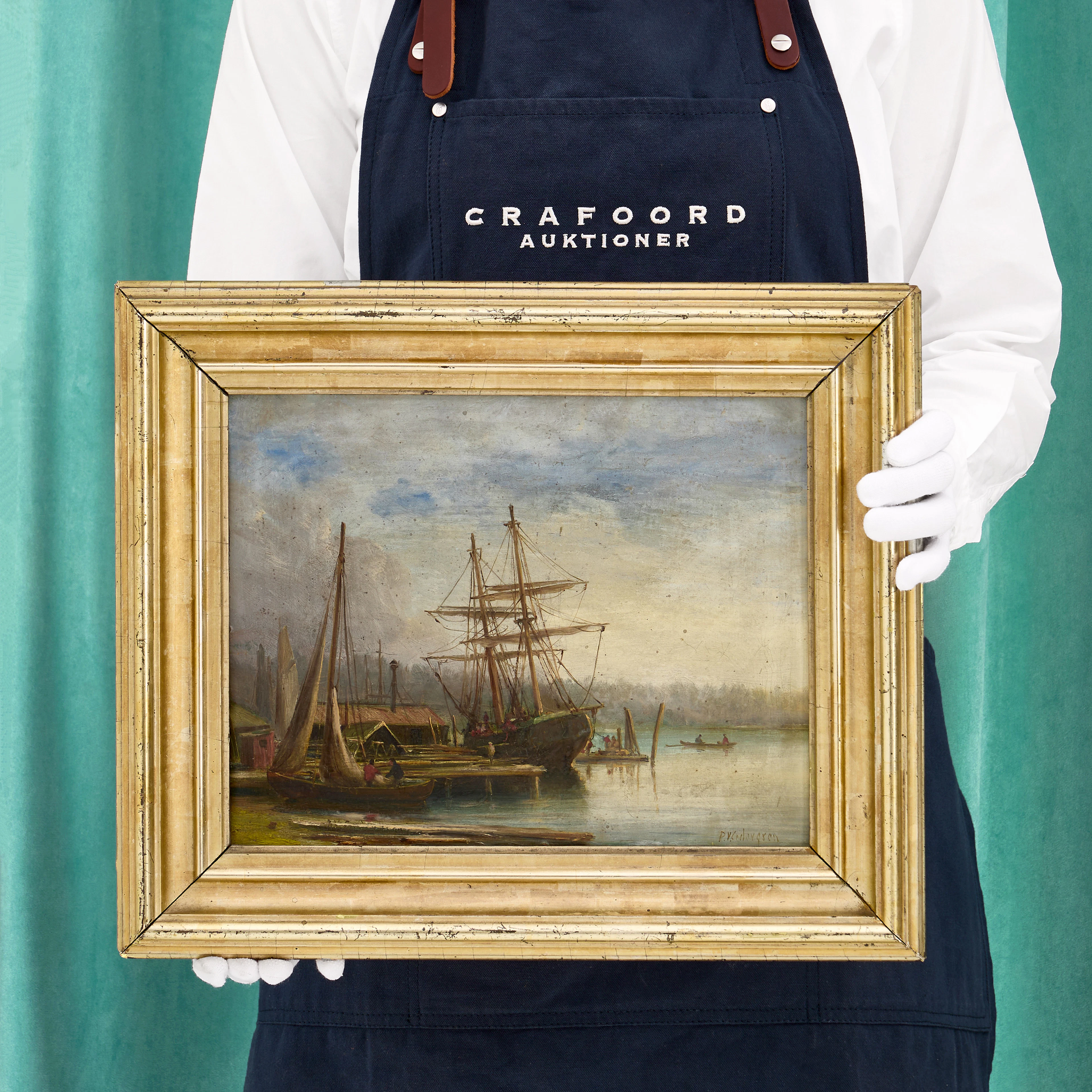 PER WILHELM CEDERGREN (Sverige, 1820-1896): Fartyg vid hamn, signerad