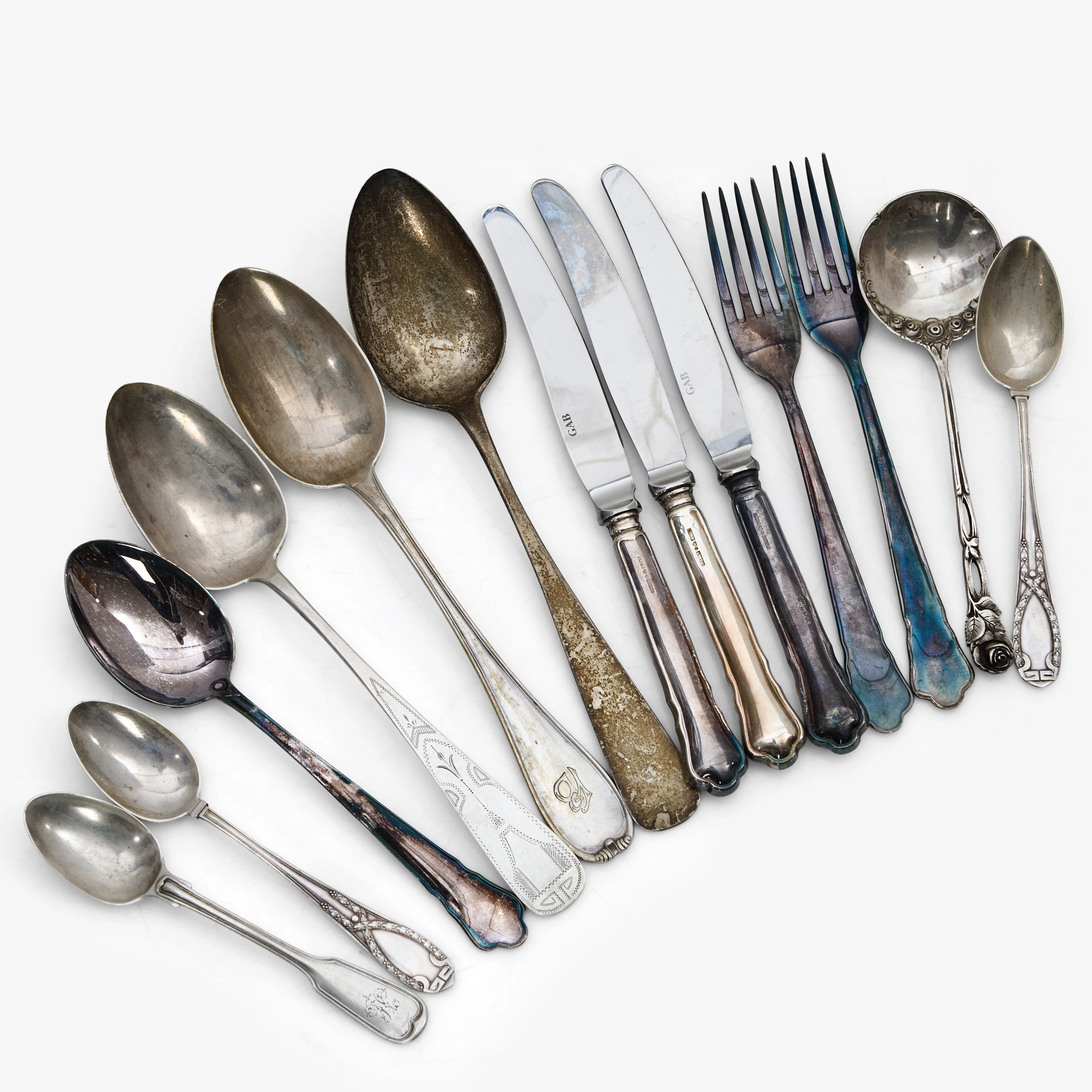PARTI BESTICK, 13 dlr, silver/låghaltigt silver, svenska och tyska
