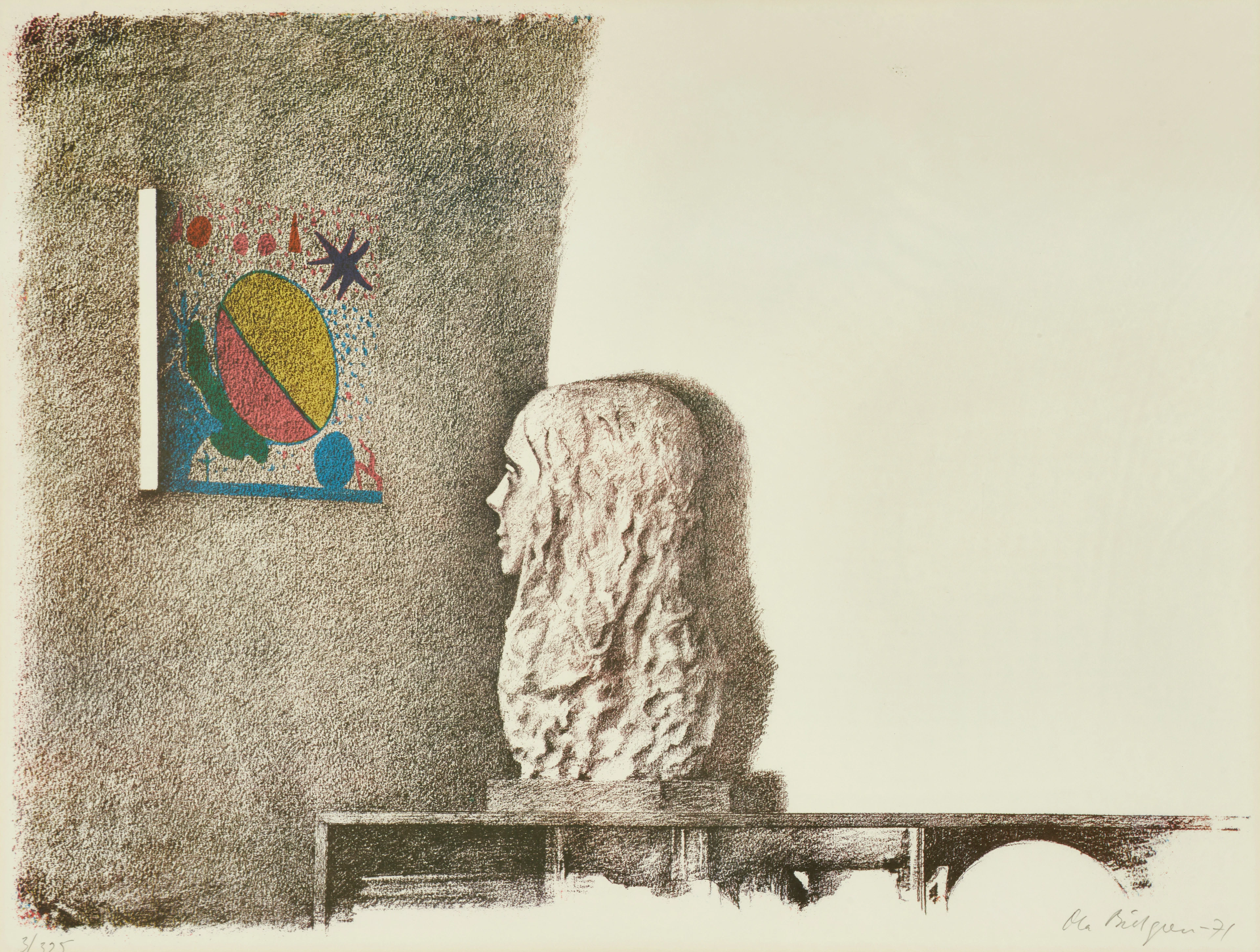 OLA BILLGREN (SVERIGE, 1940–2001). Stilleben med porträttbyst, signerad