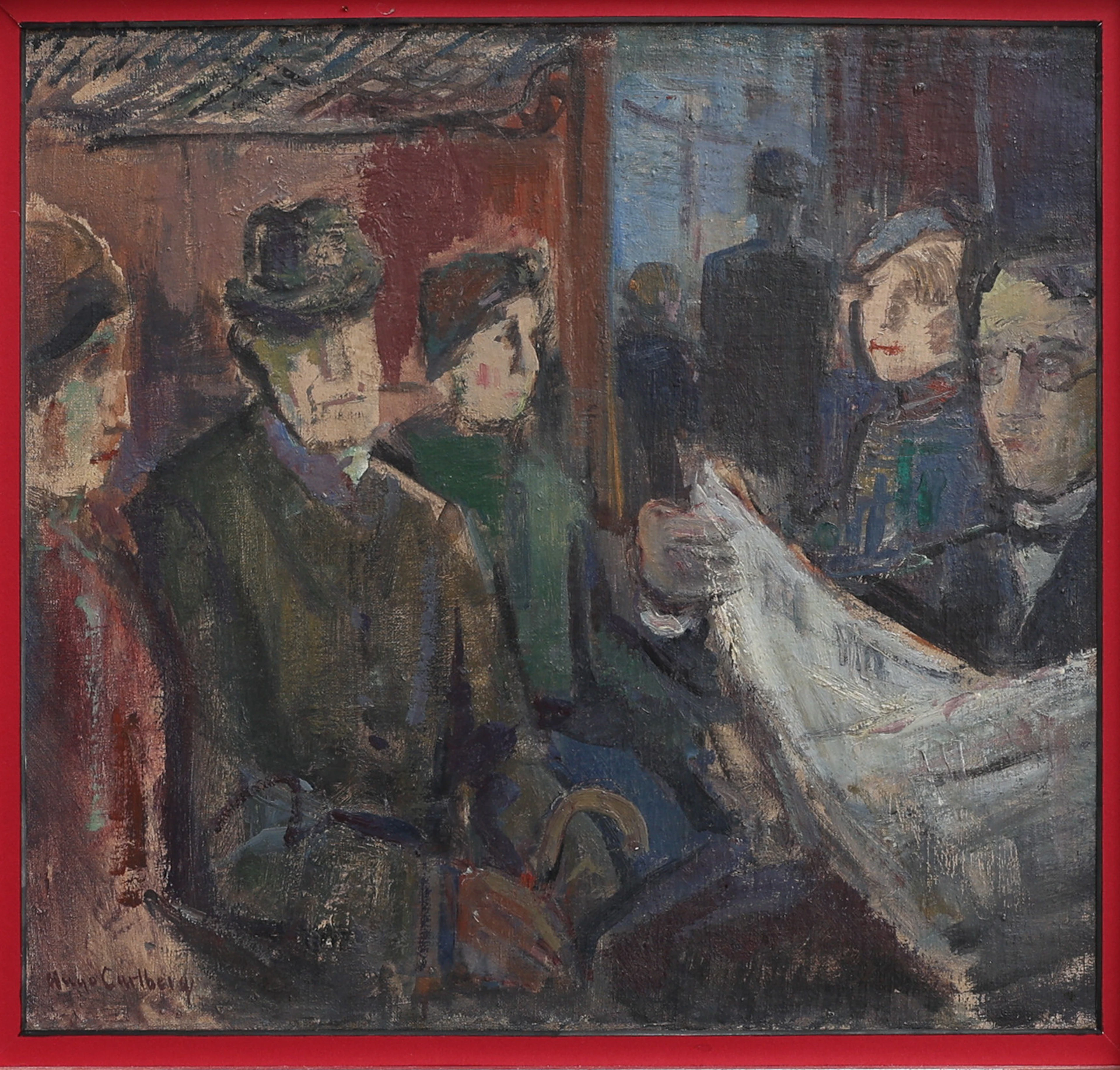 HUGO CARLBERG. OLJA PÅ DU UPPFODRAD PÅ PANNÅ, "TÅGKUPÉ", SIGNERAD.