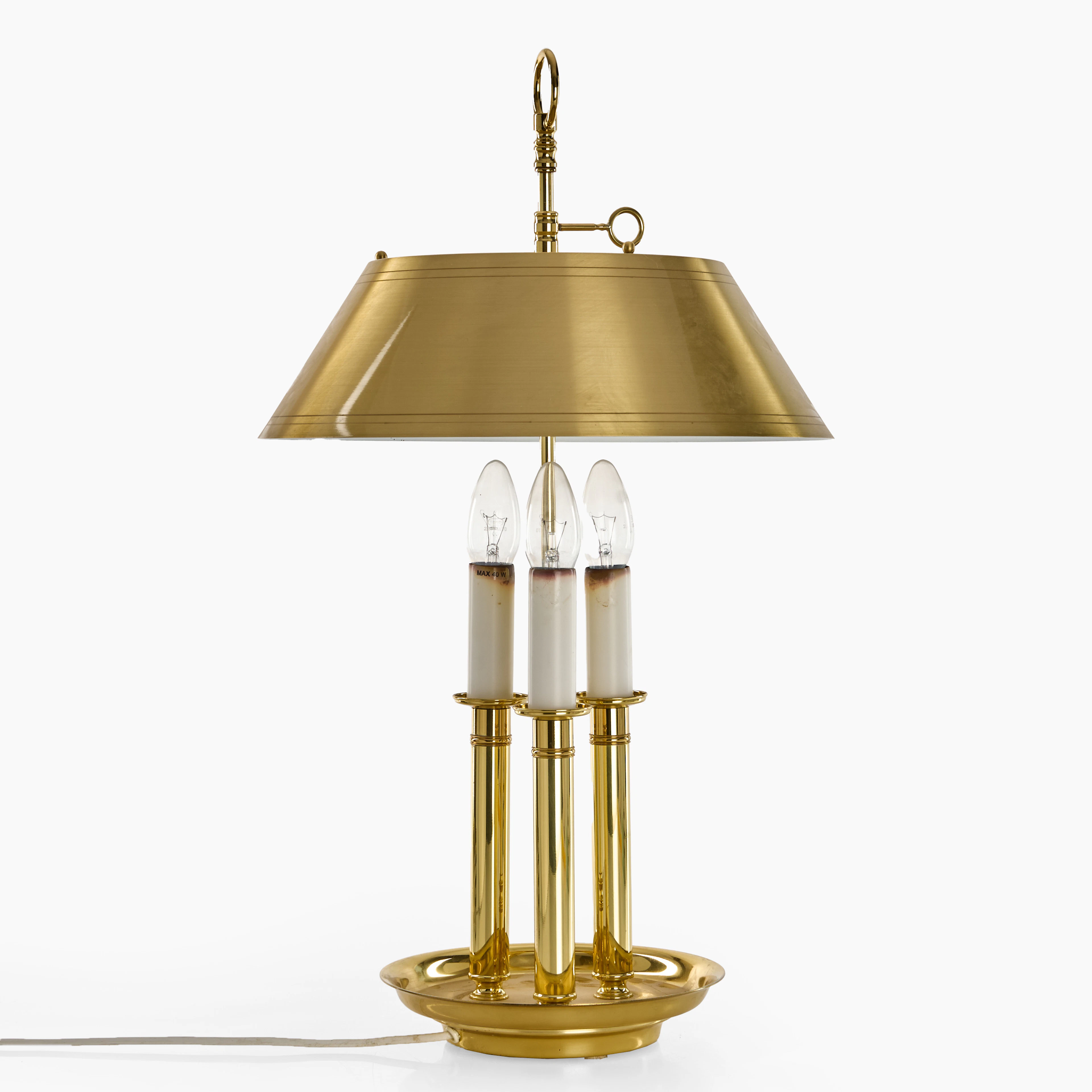 BORDSLAMPA, 3 ljuspunkter, mässing, 1900-talets andra hälft. Etikettmärkt:
