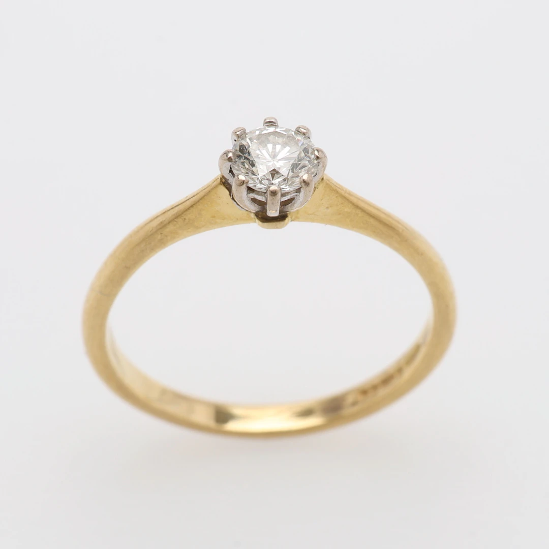 RING, 18K GULD & BRILJANT OM 0,25 CT, BIRMINGHAM, 1994, CIRKA 2 GRAM.