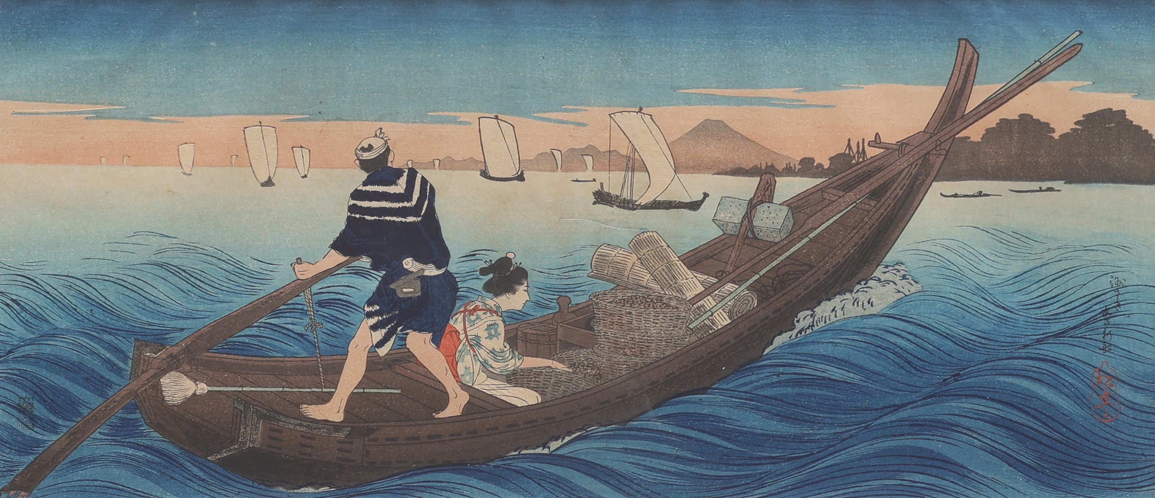 TAKAHASHI SHŌTEI (HIROAKI) 1871-1945. TRÄSNITT, SHIN HANGA, MUSSELFISKE