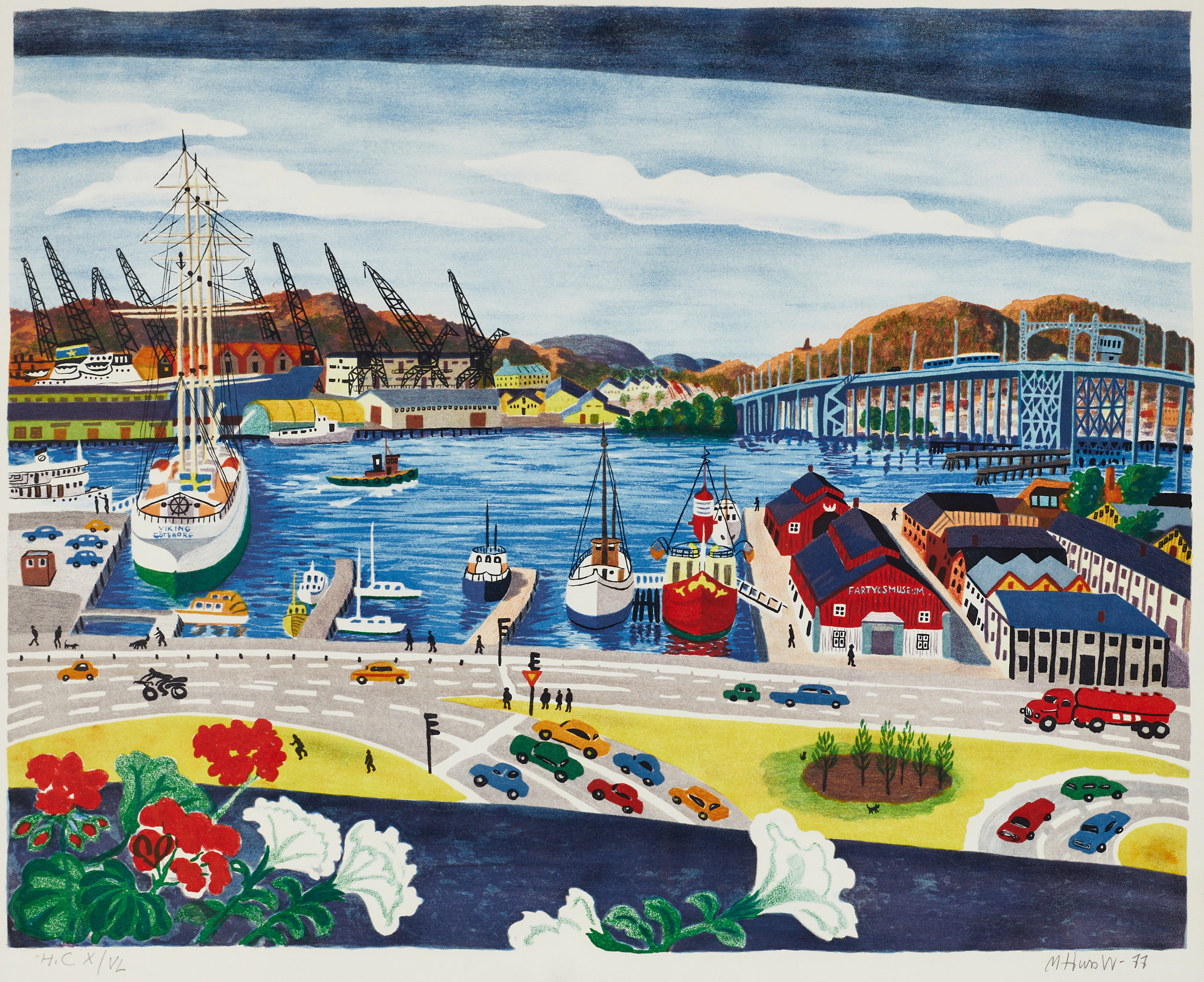 MONA HUSS WALIN (född 1944). "Lilla Bommen", Göteborgs hamn, signerad