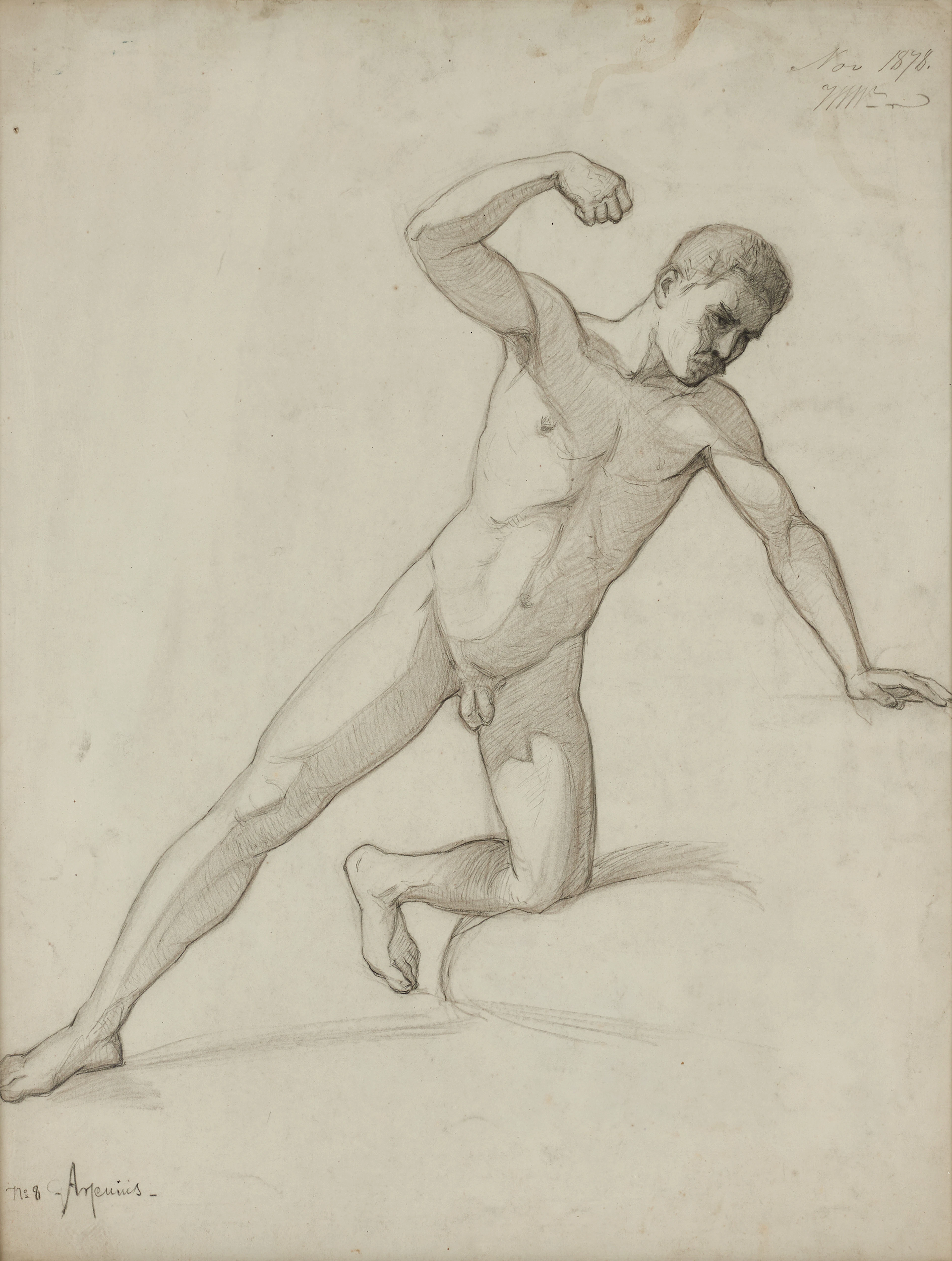GEORG ARSENIUS (1855-1908). Akademistudie - atletisk man, 1878, signerad