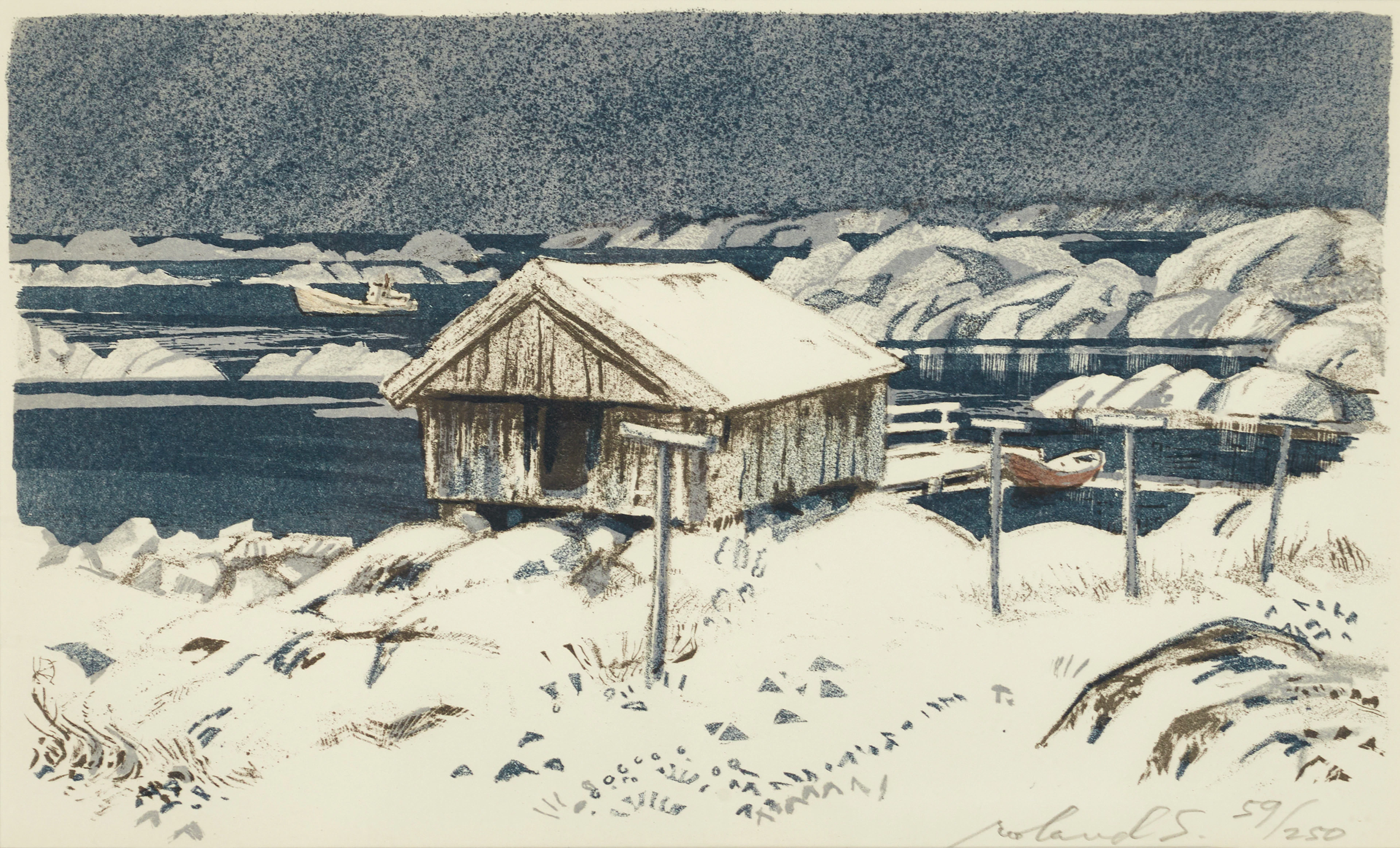 ROLAND SVENSSON (1910-2003). "Utskärsvinter - Saltboden", signerad