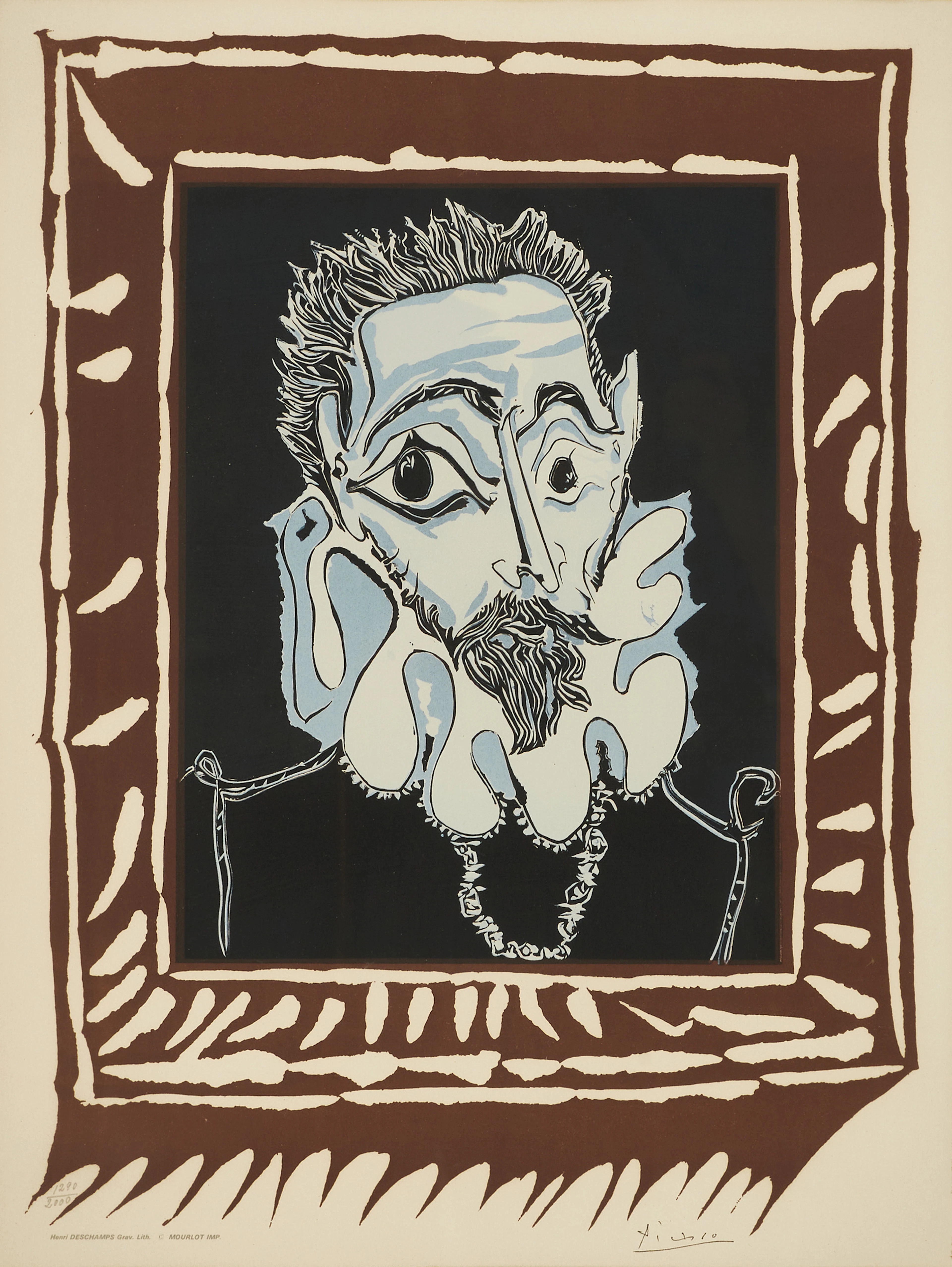 PABLO PICASSO, efter, "Man med krage", litografi, Mourlot, 1973.
