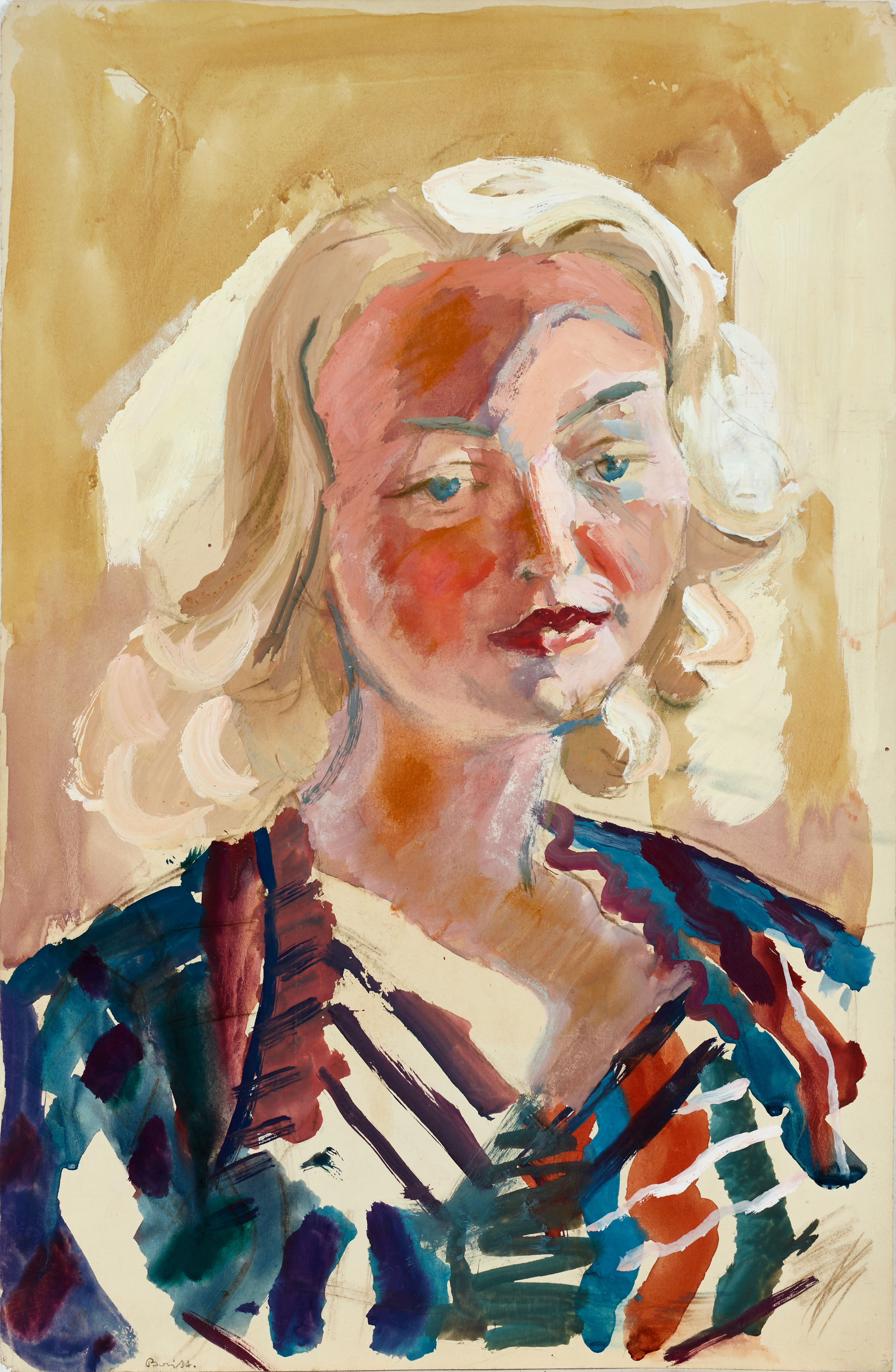 ACKE HALLGREN (1885-1940). "Britt", porträttkomposition, gouache/blandteknik