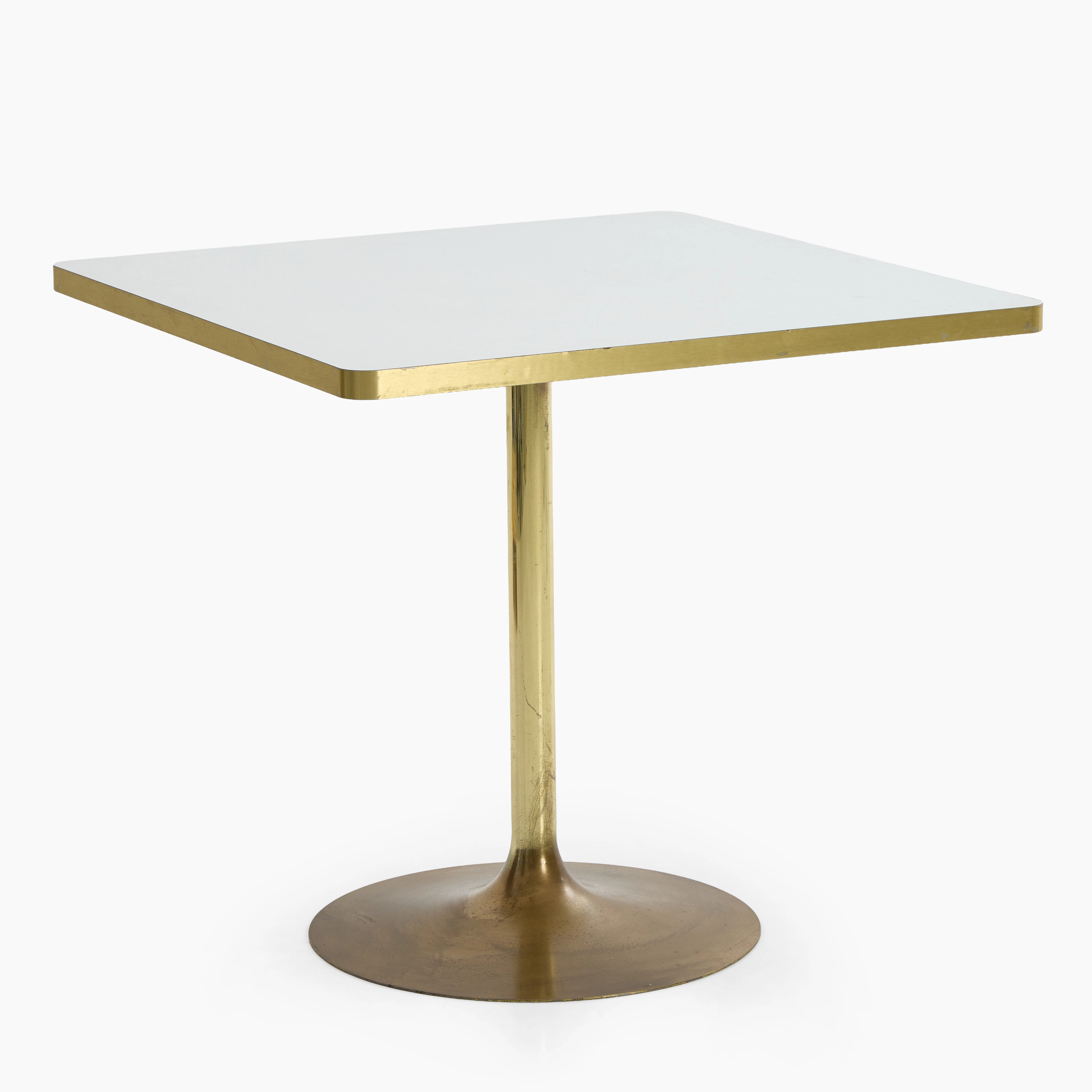 CAFÉBORD, skiva med vitt laminat, fot samt skivans list i metall, 2000-tal.