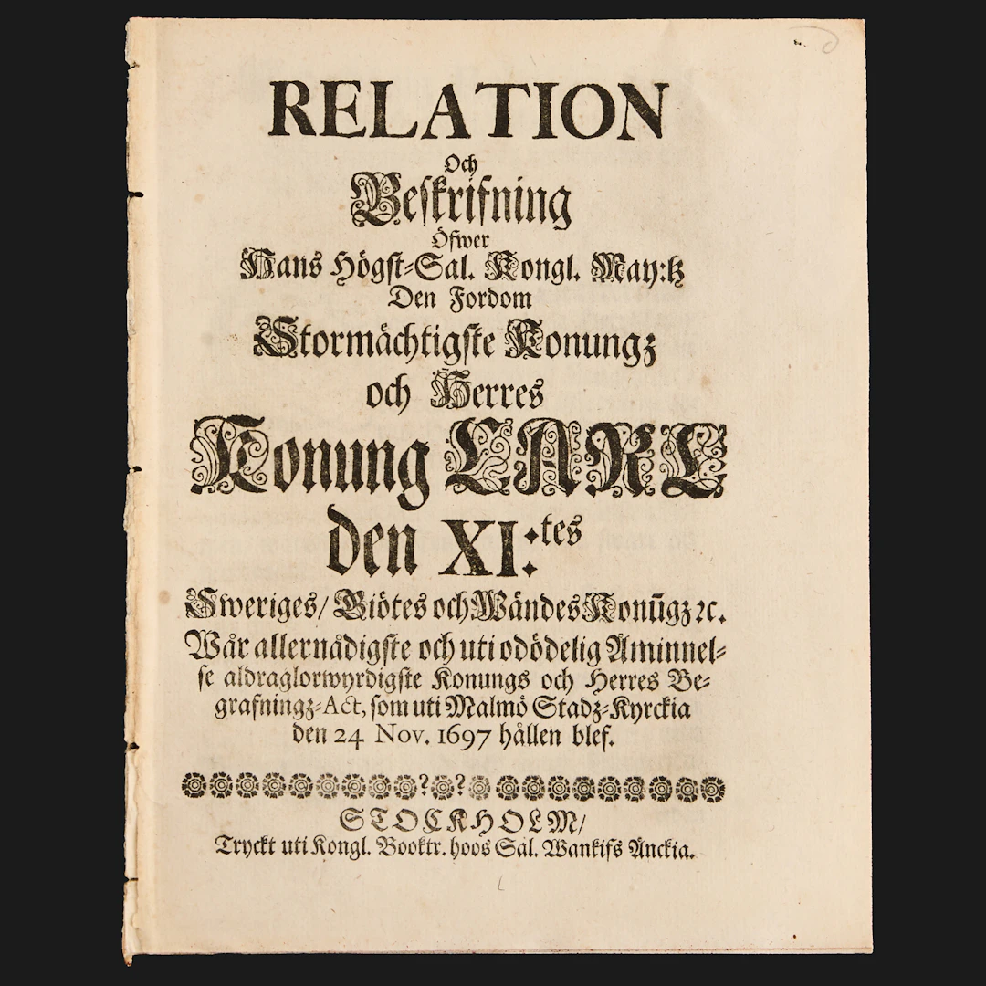 KUNGÖRELSE, "Relation och Beskrifning öfwer Hans Högst-Sal. Kongl.