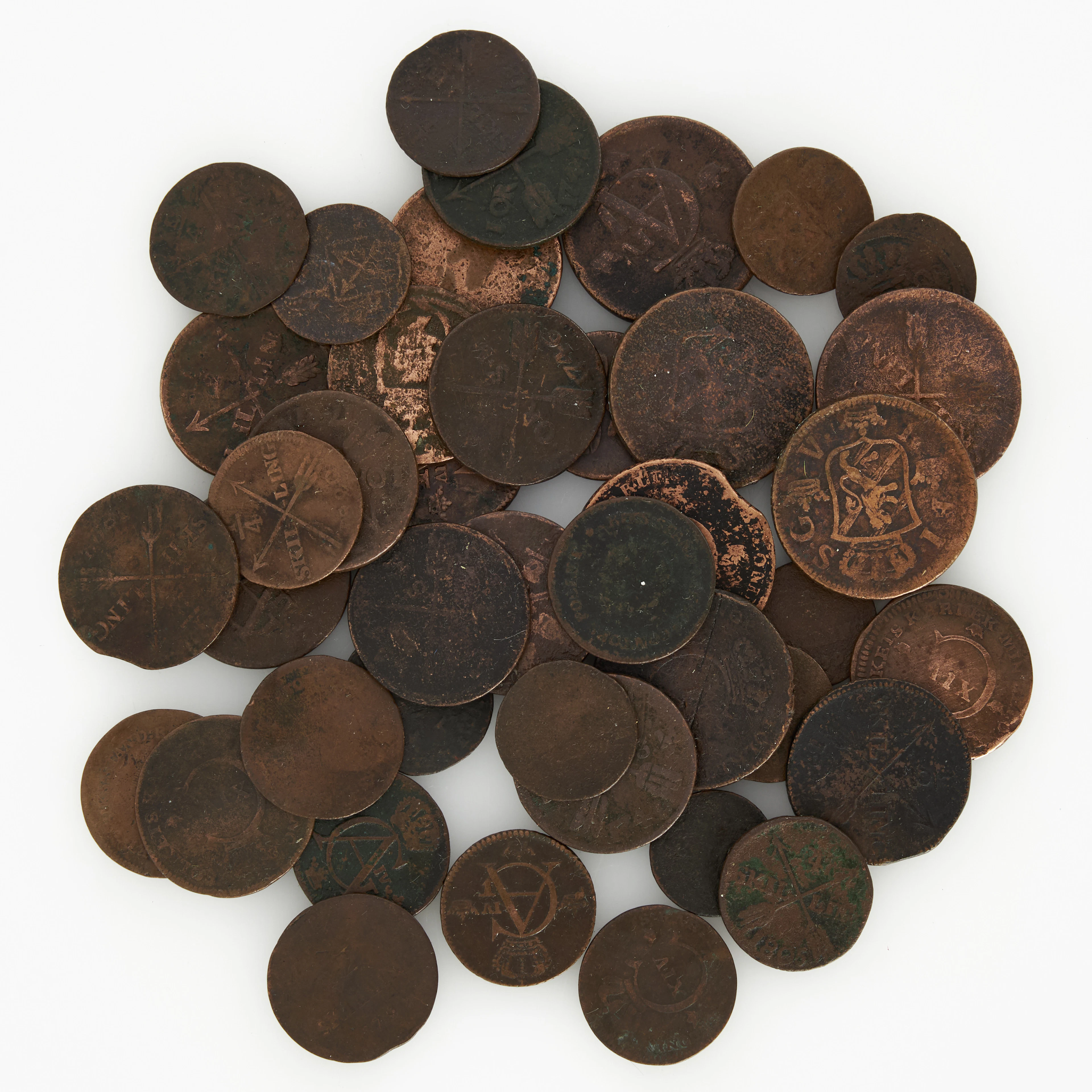 SVENSKA KOPPARMYNT, ca 40 st. 1600-1800-tal tom Carl XIV Johan.