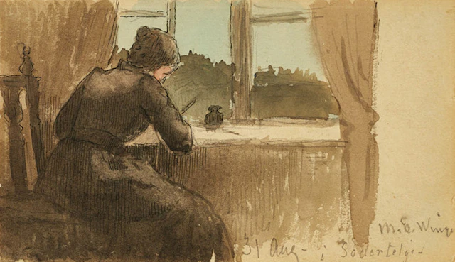 MÅRTEN ESKIL-WINGE (1825-1896). Studier av läsande man och skrivande