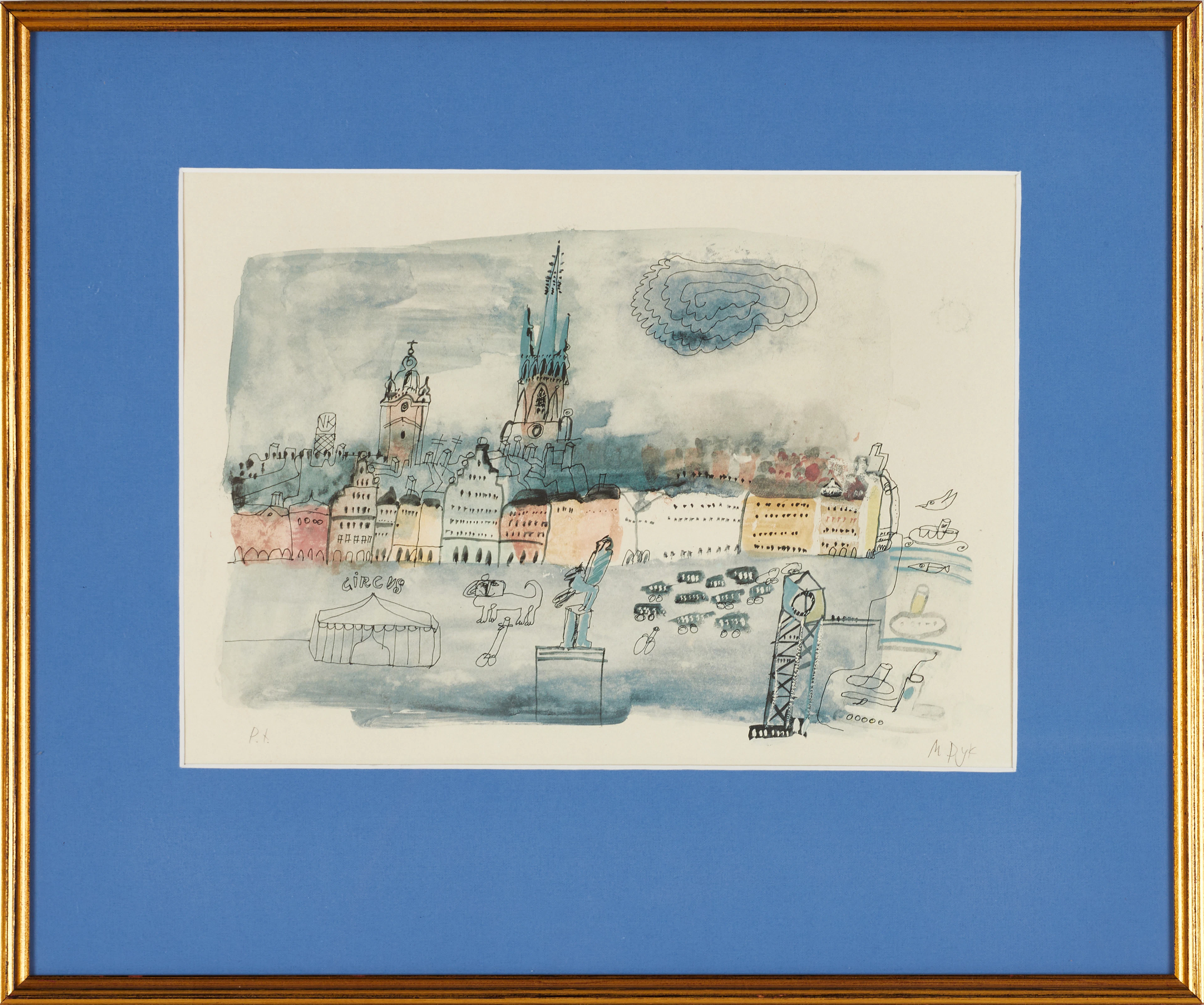 MADELEINE PYK. "Gamla Stan", 1975, signerad M Pyk, Pt, färglitografi.