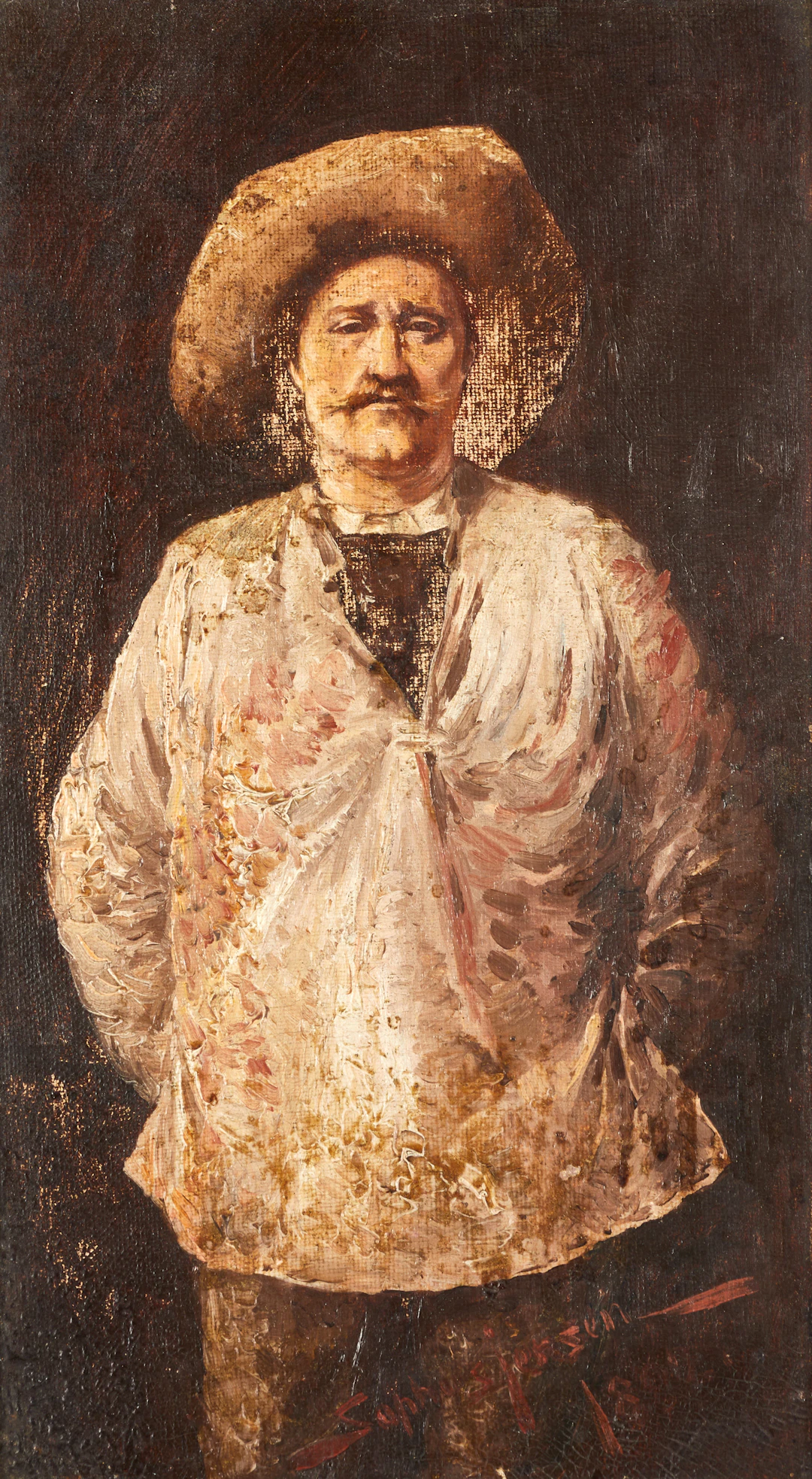 SOPHUS JENSEN, (1800/1900-tal), Konstnär i målarrock, signerad och