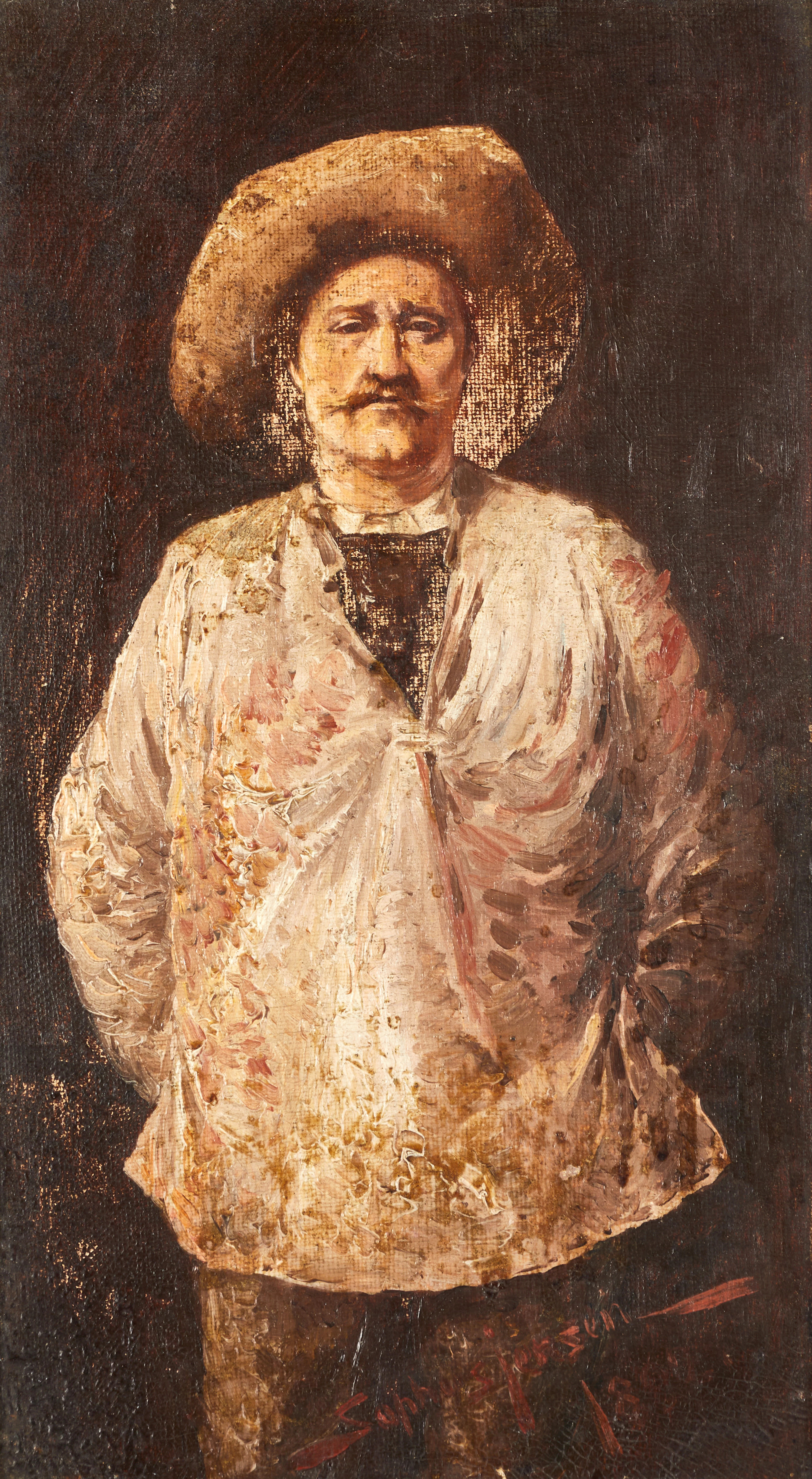 SOPHUS JENSEN, (1800/1900-tal), Konstnär i målarrock, signerad och