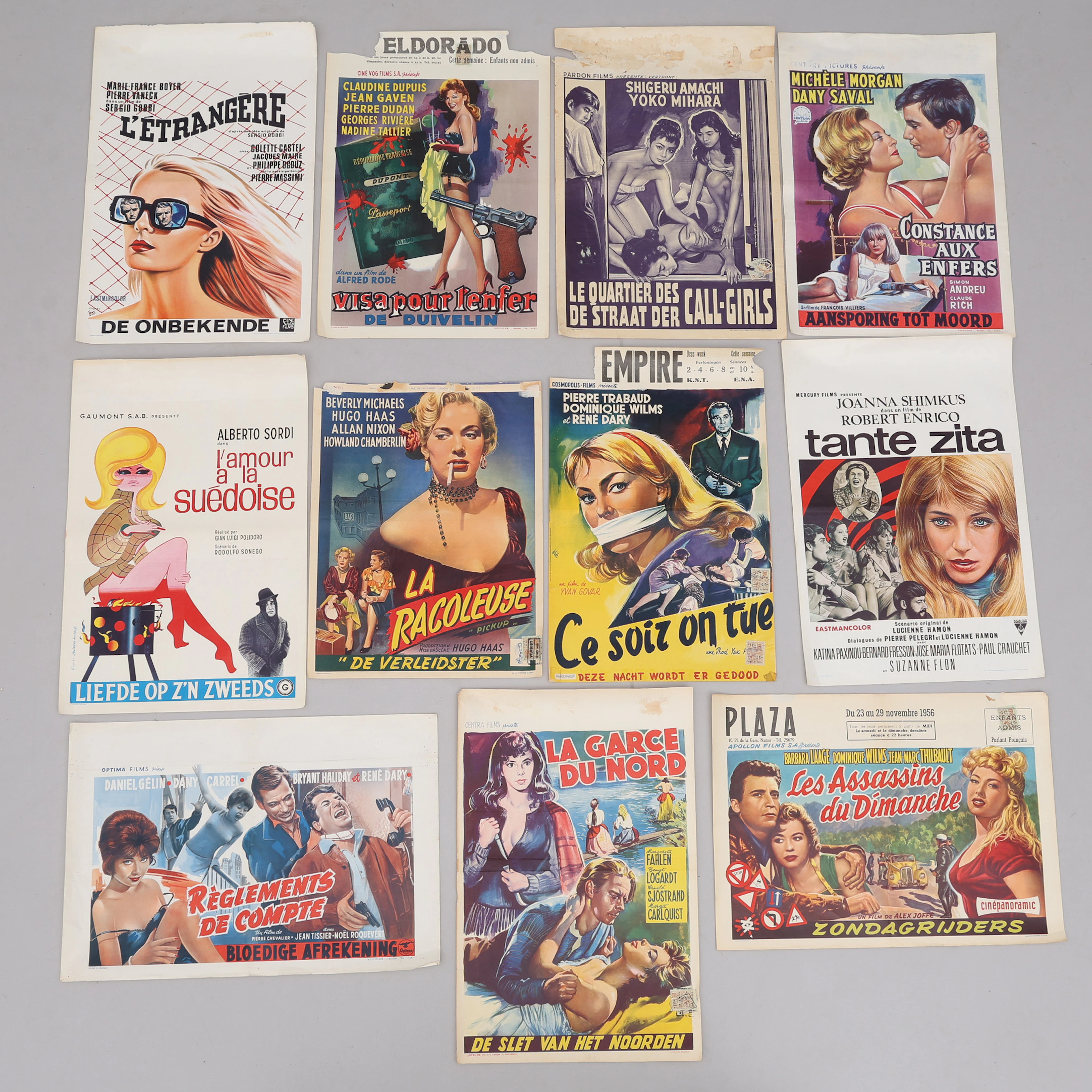 BELGISKA FILMAFFISCHER, 11 ST, 1950/60-TALSTITLAR.
