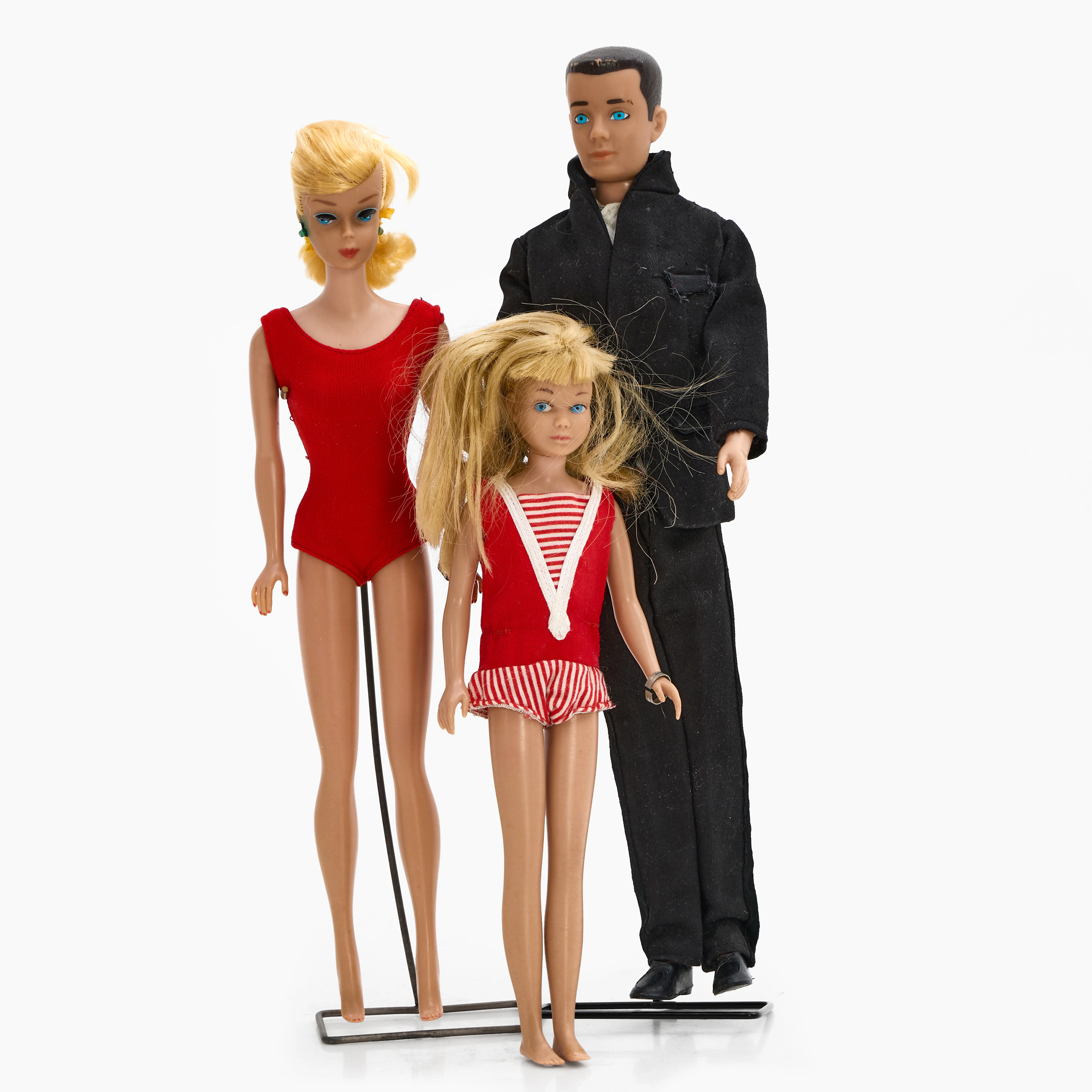 BARBIEDOCKOR, 3 st, Barbie "Swirl Ponytail", Ken & Skipper, med kartonger
