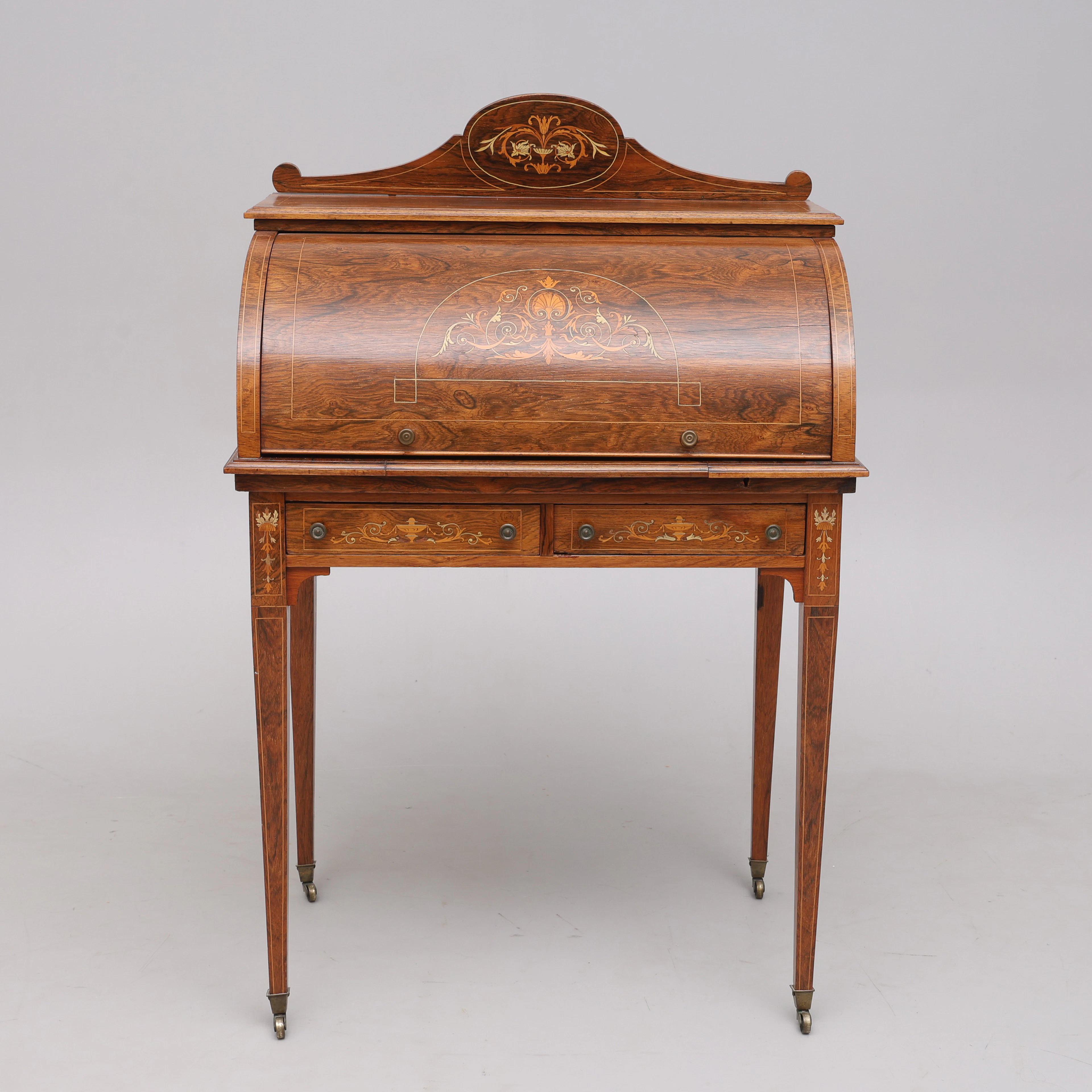RULLKLAFFSEKRETÄR, MAHOGNY- & VALNÖTSFANÉR MED INTARSIA, LOUIS XVI-STIL