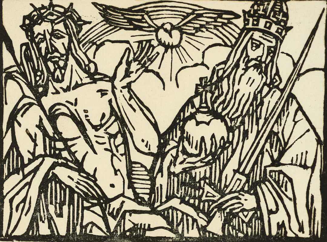 ÉMILE BERNARD (1868-1941). Religiös komposition, signerad, träsnitt.
