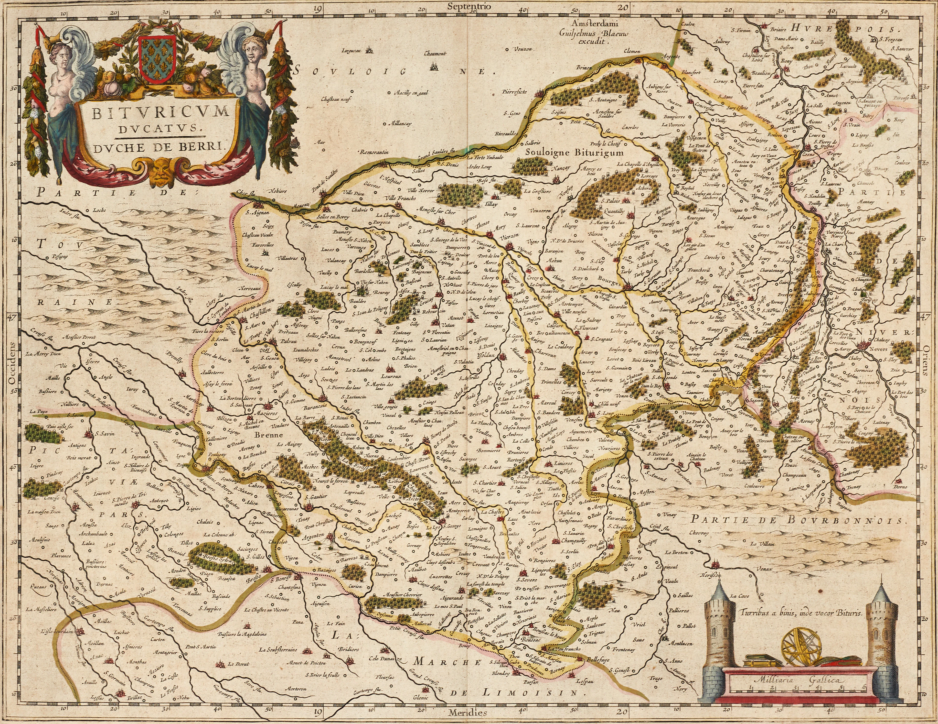 BLAEU, Bituricum Ducatis. Duche de Berri, ca 1640.