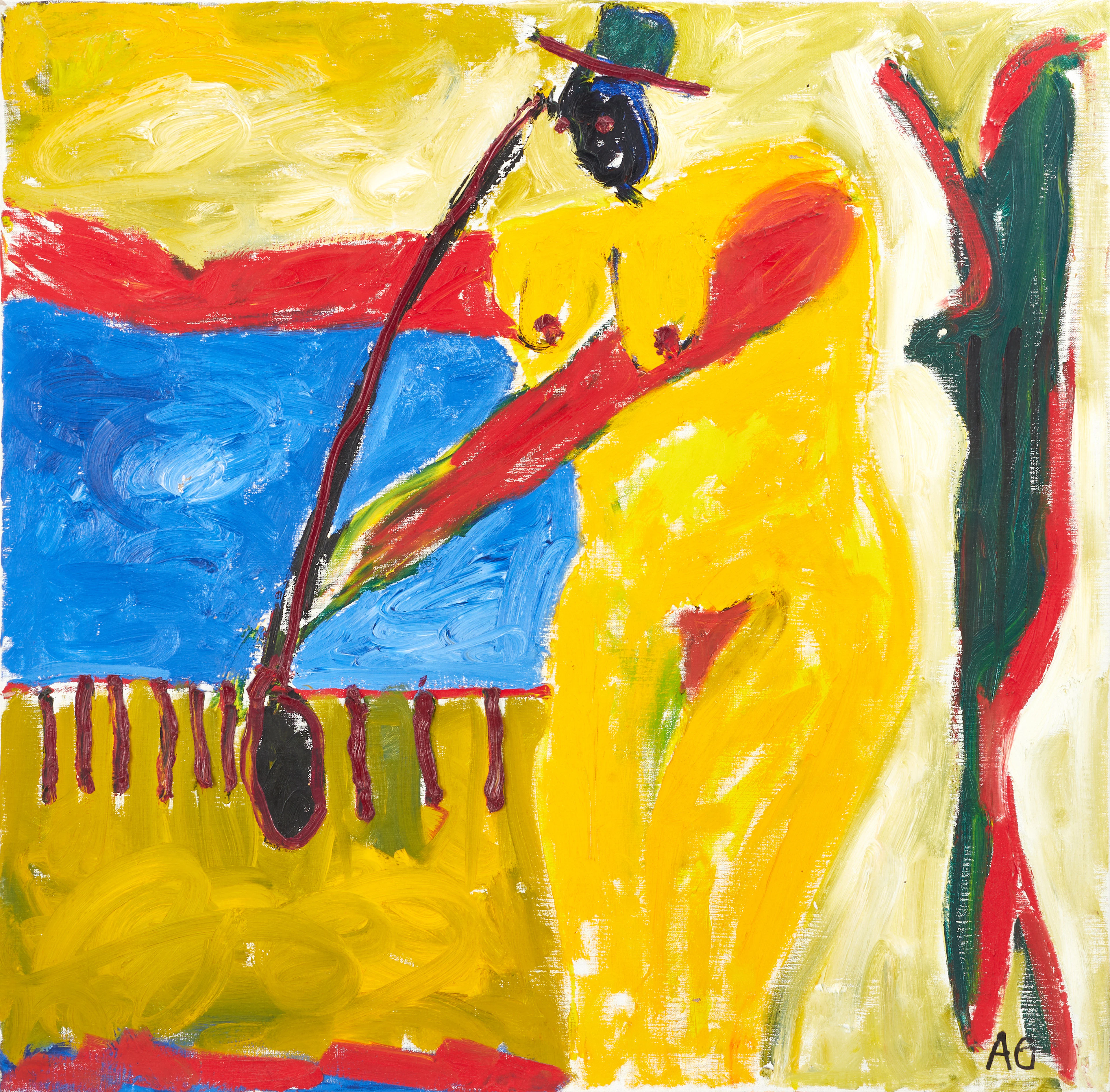 AGNETA GRANSTAD (Född 1949). Figurkomposition med kvinna, monogramsignerad