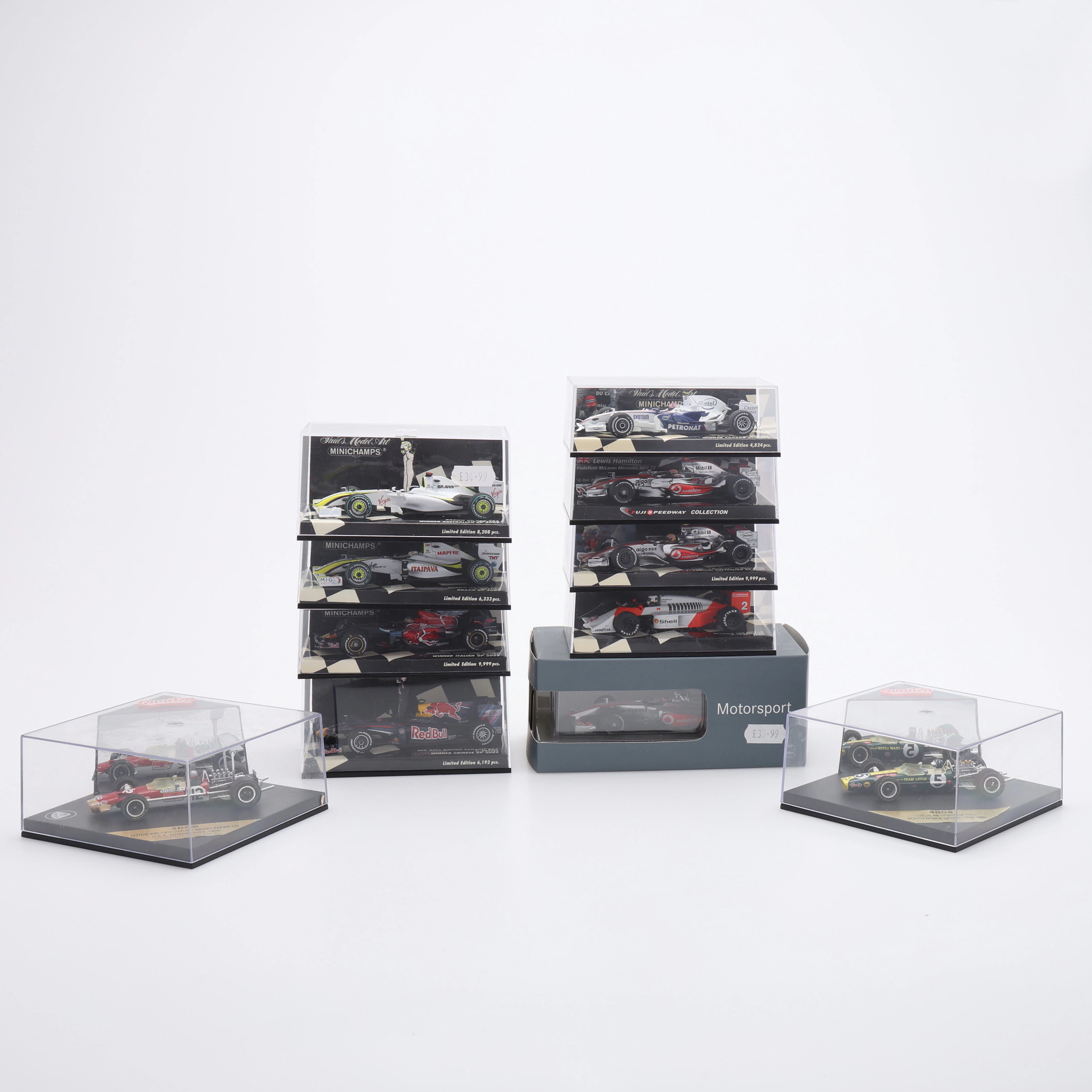 F1-MODELLER, 11 ST, PAUL'S MODEL ART MINICHAMPS & QUARTZO, SKALA 1:43.