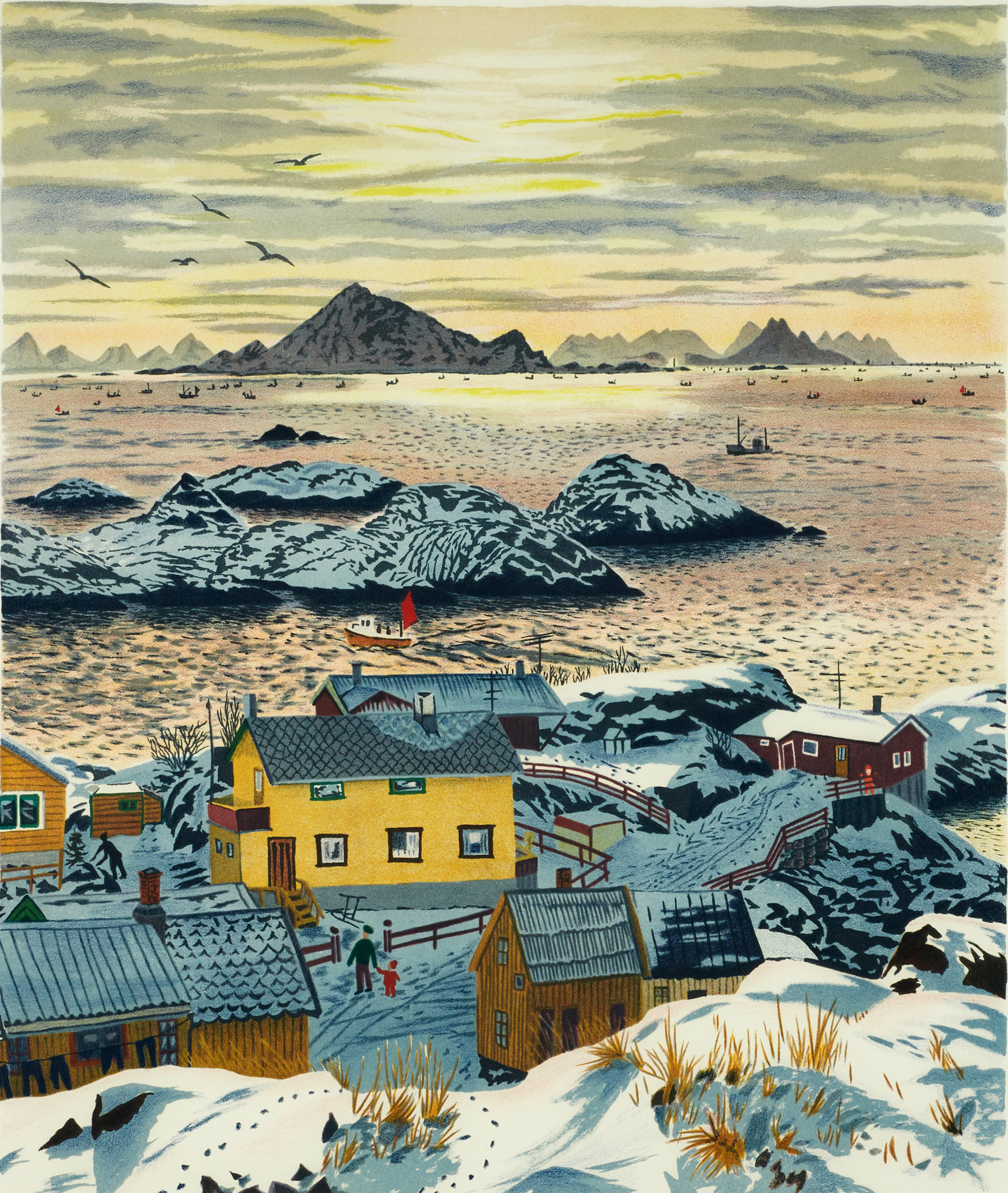 MONA HUSS WALIN. "Vintersol", motiv från Lofoten, signerad och daterad