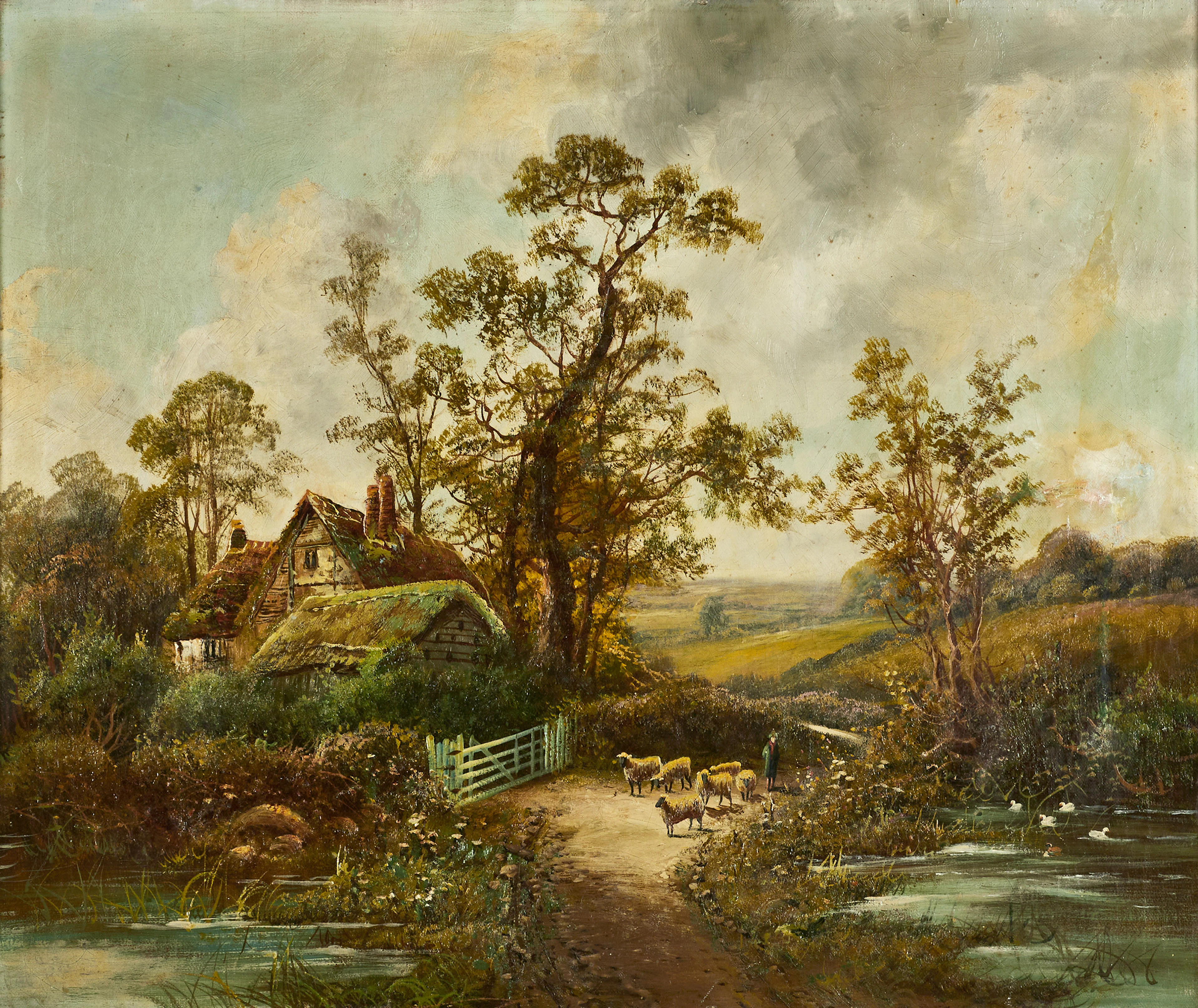 OCTAVIUS THOMAS CLARK (England, 1850-1921). Idylliskt landskap med