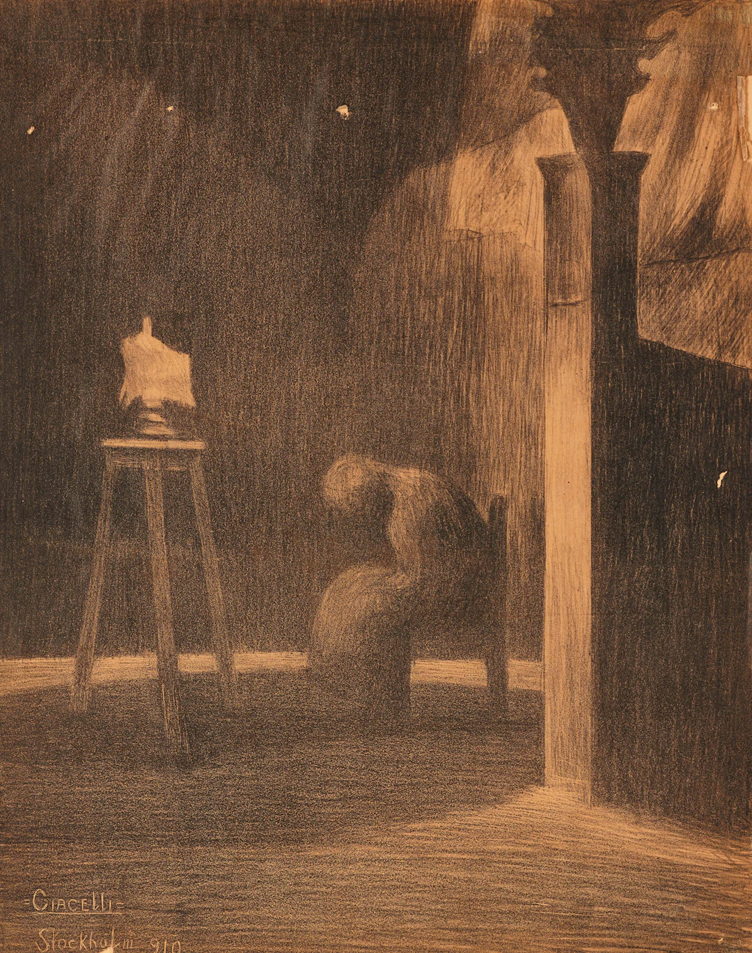 ARTURO CIACELLI (Italien, 1883-1966). Ensamhet, signerad och daterad