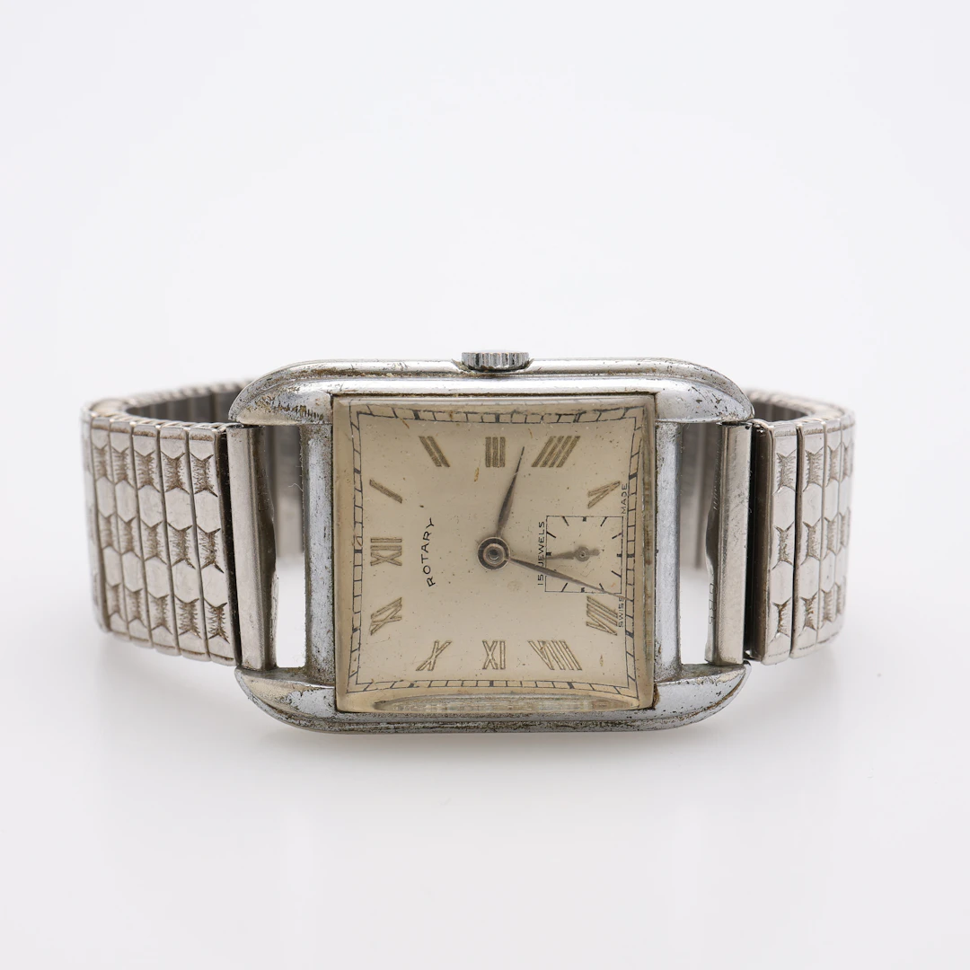 ARMBANDSUR, STÅL, ROTARY, MANUELLT UPPDRAG, OMKRING 1950.