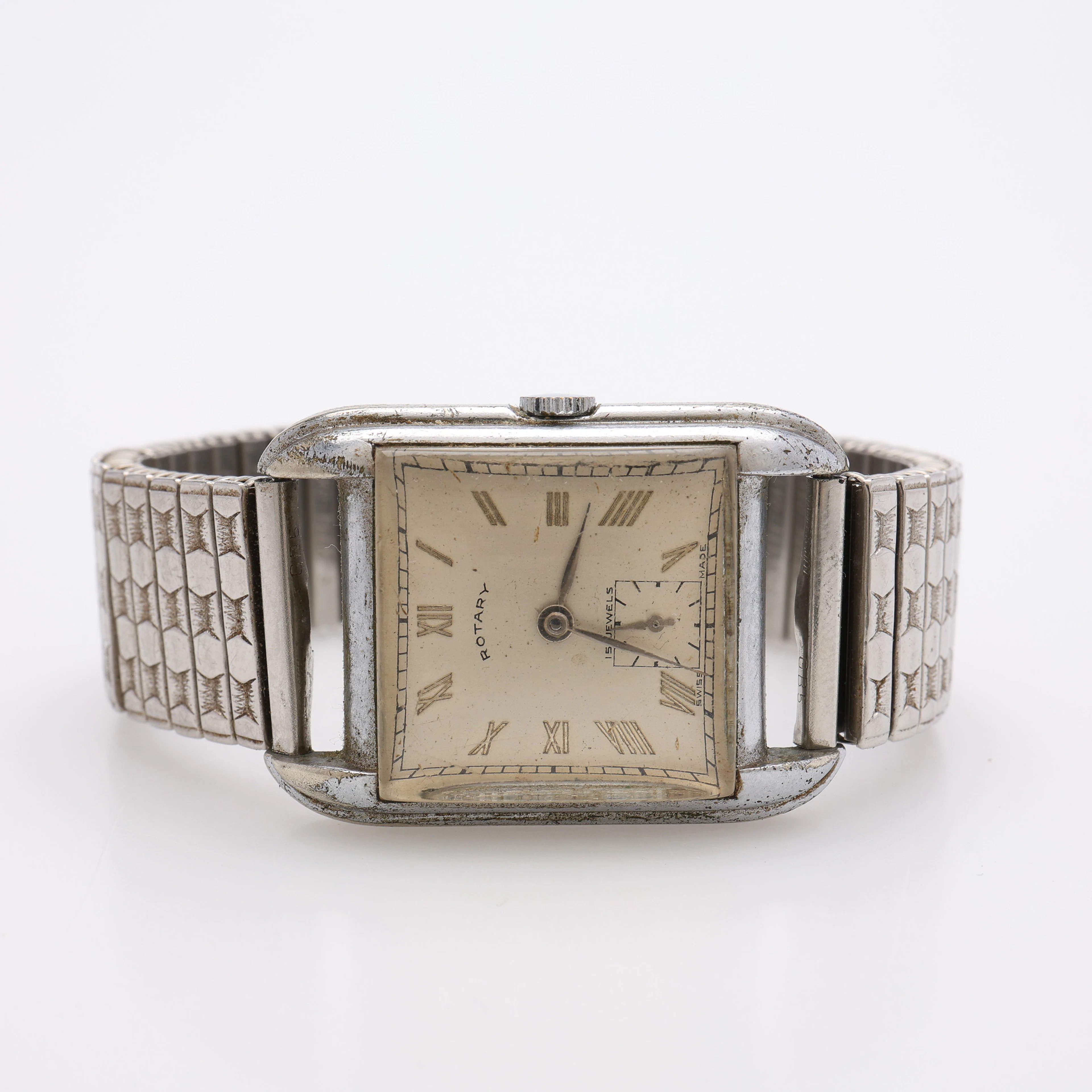 ARMBANDSUR, STÅL, ROTARY, MANUELLT UPPDRAG, OMKRING 1950.