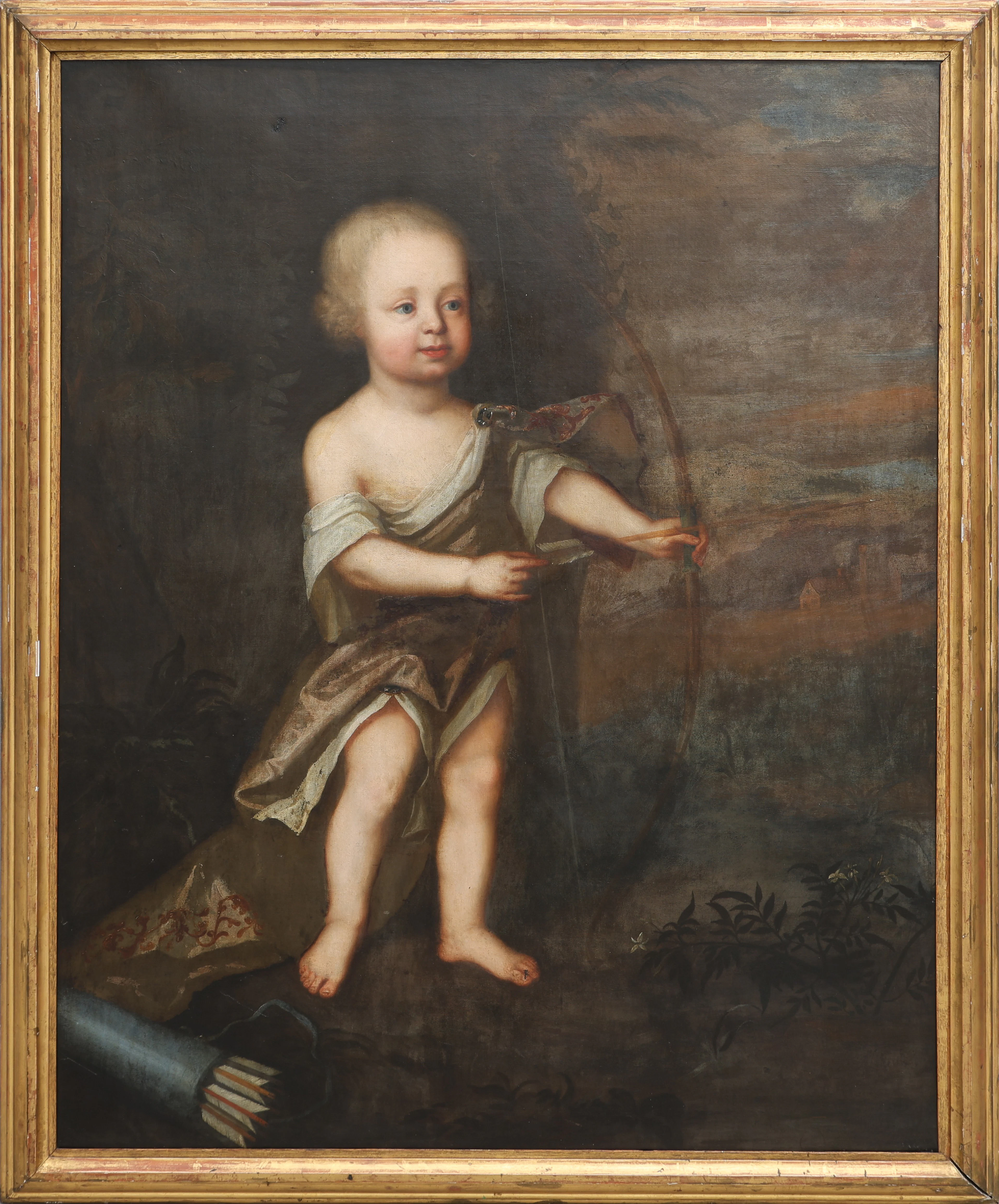 OIL ON CANVAS, PORTRAIT OF A YOUNG BOY AS CUPID, SIGNED "AH", SECOND