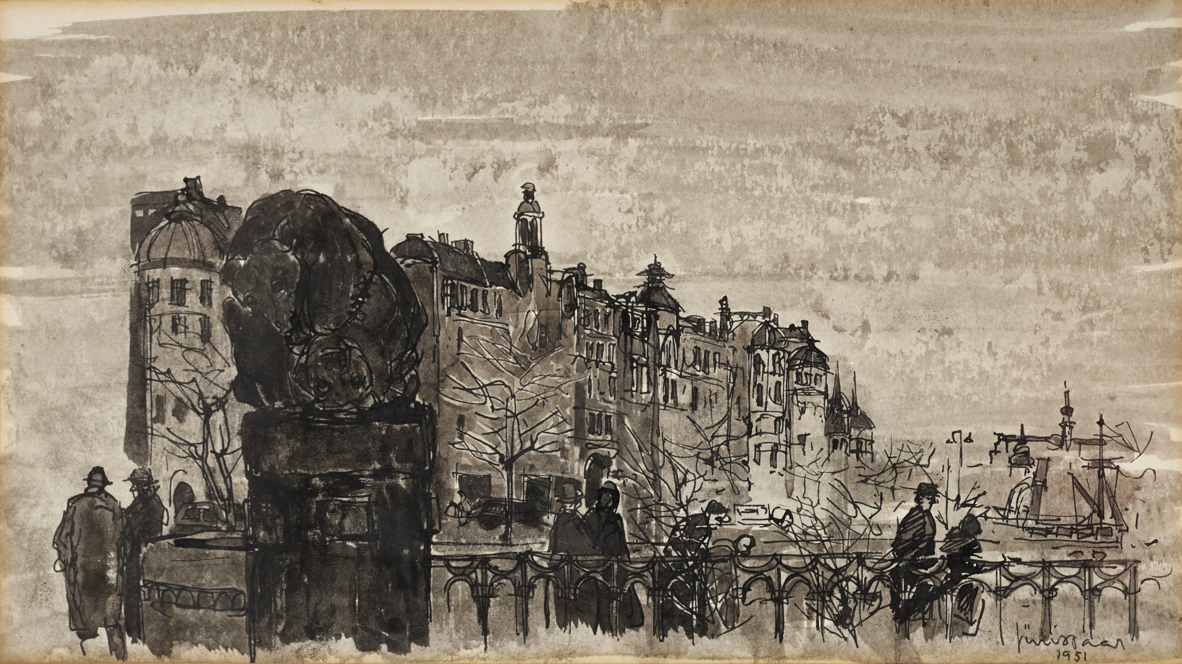HARALD JURISSAAR (ESTLAND 1930-1952). Stockholmsmotiv med Carl Milles