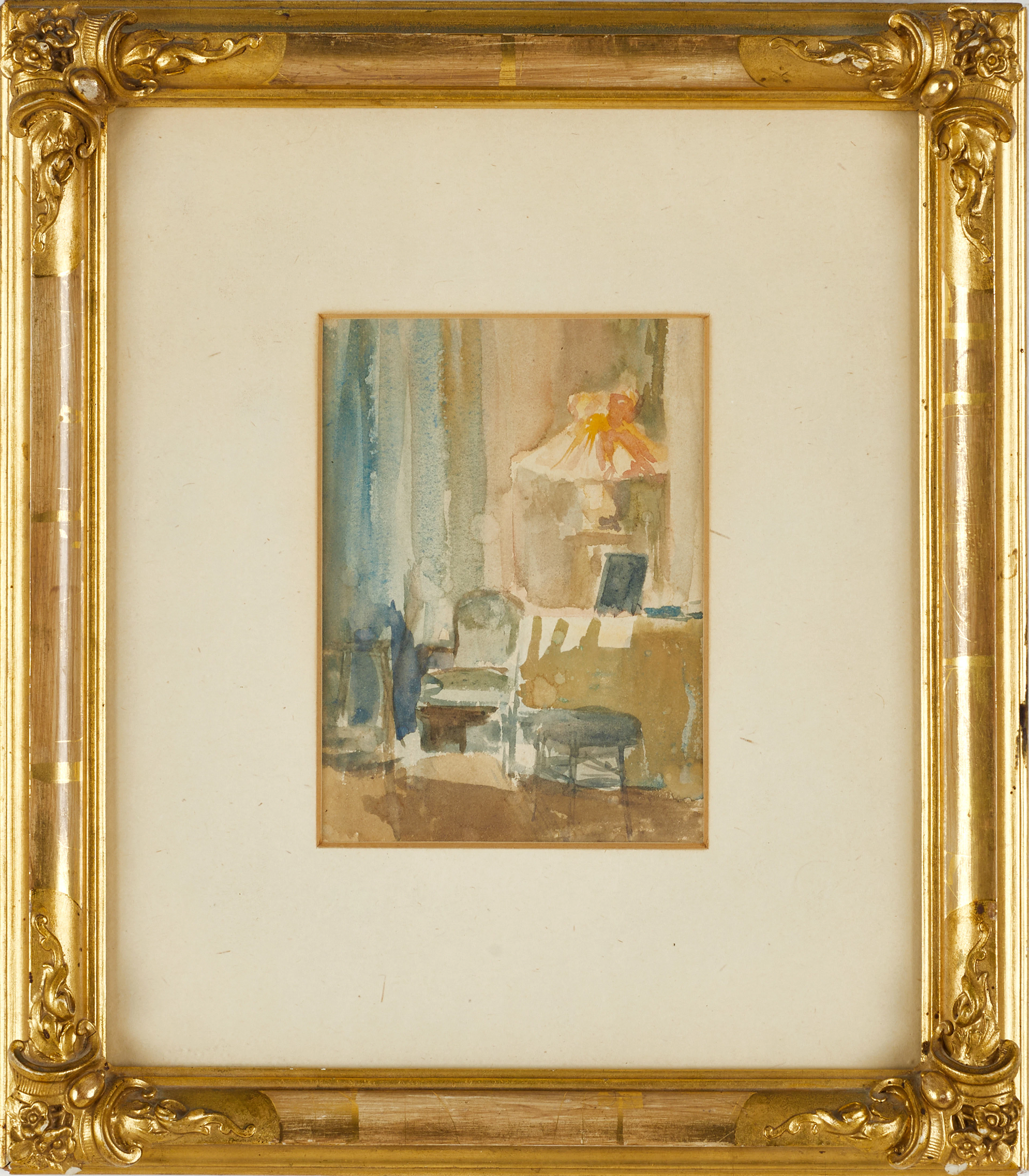 ALBERT EDELFELDT (Finland 1854-1905): Interiör, akvarell, a tergo
