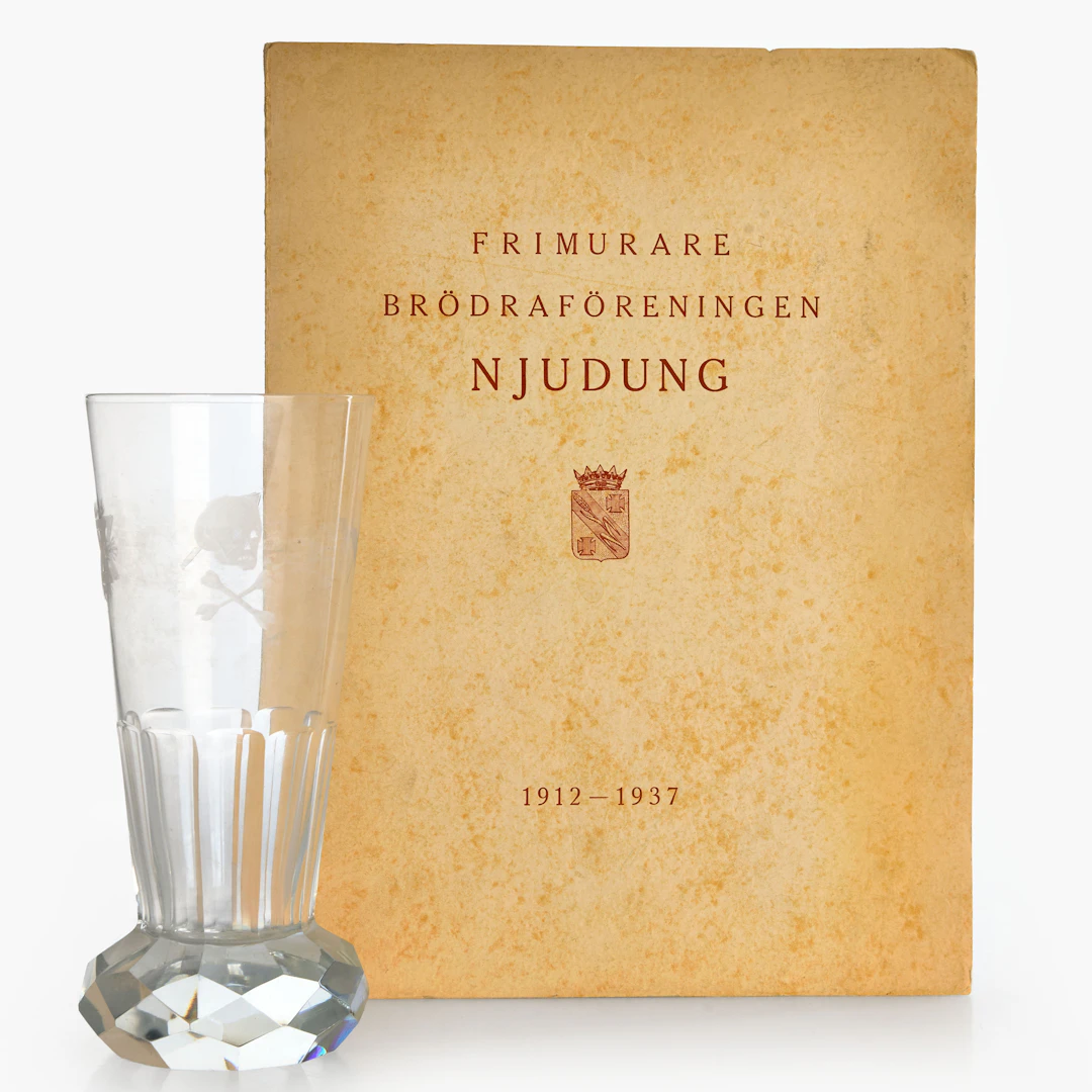 SVENSKA FRIMURARE ORDEN, (2 dlr), glasvas, matrikel "FRIMURARE BRÖDRAFÖRENINGEN