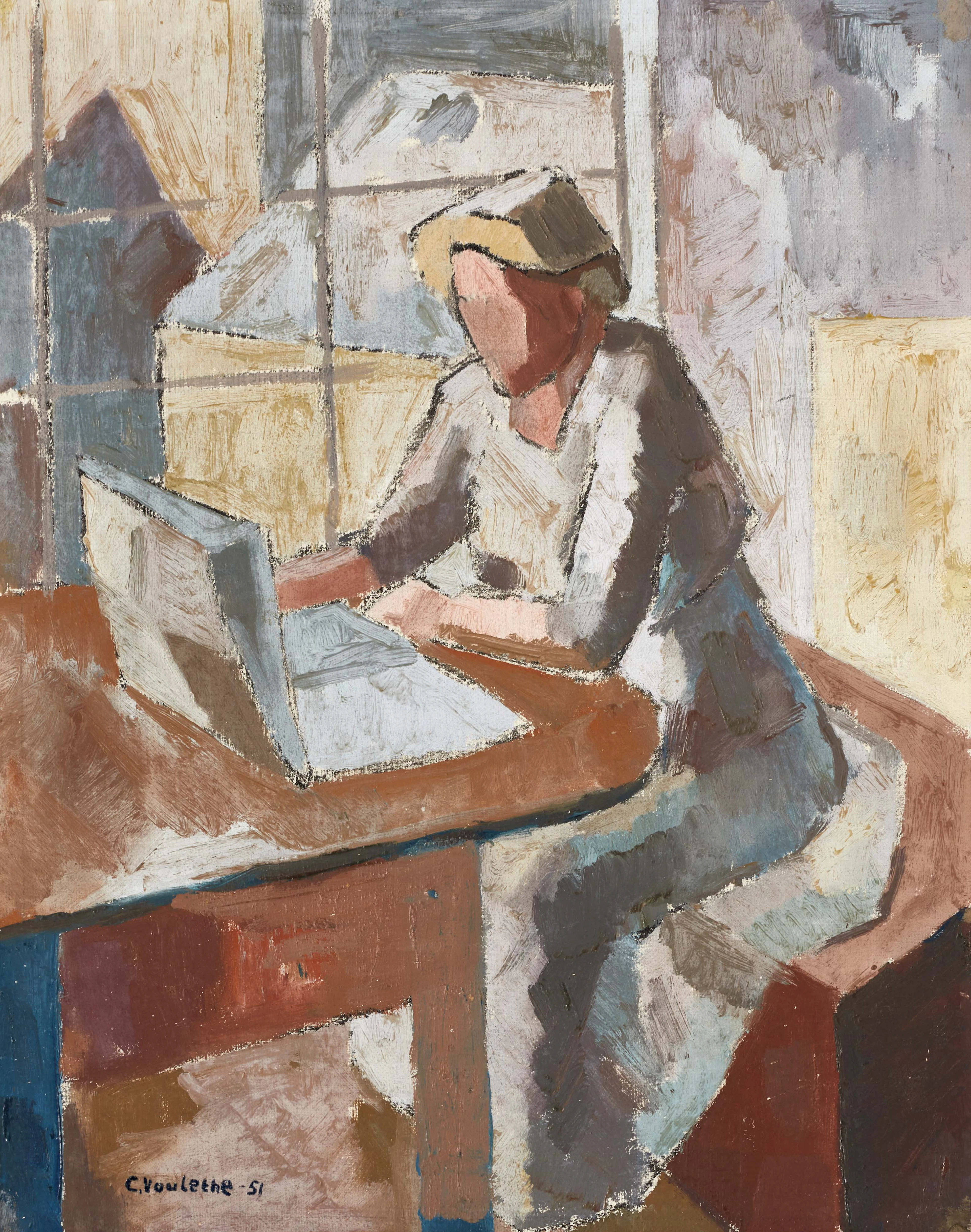CHRISTIAN VOULETHE (SVERIGE, 1922–1989). Läsande kvinna, signerad