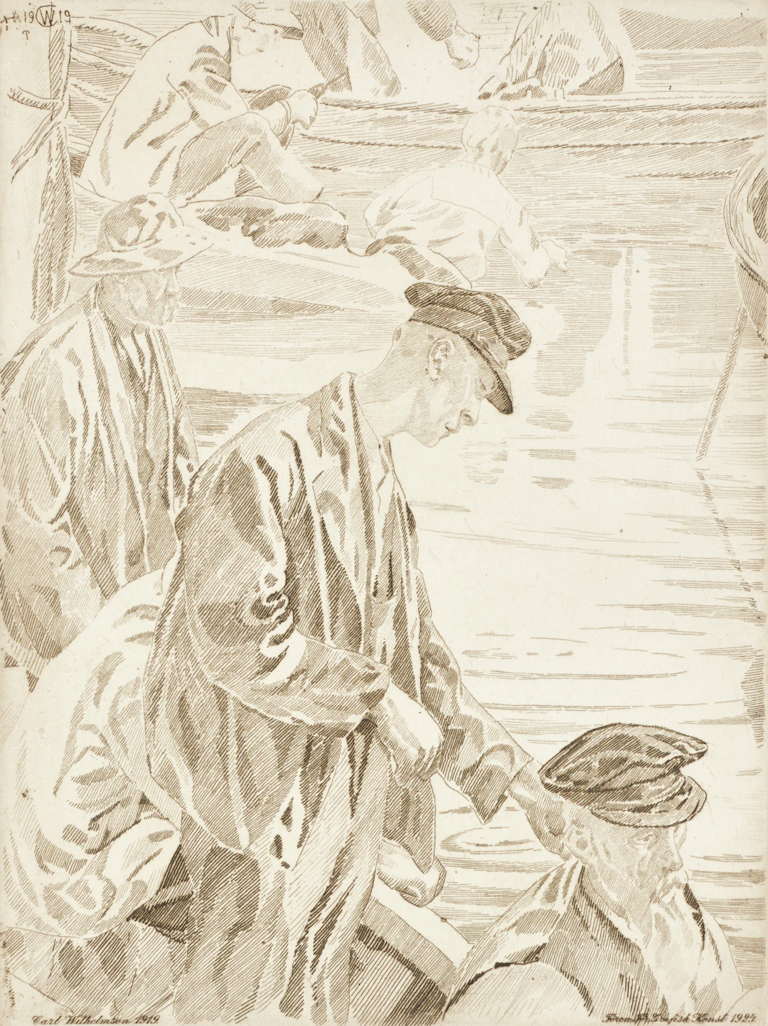 CARL WILHELMSON. "Makrillfiskare", signerad i trycket, etsning, Föreningen