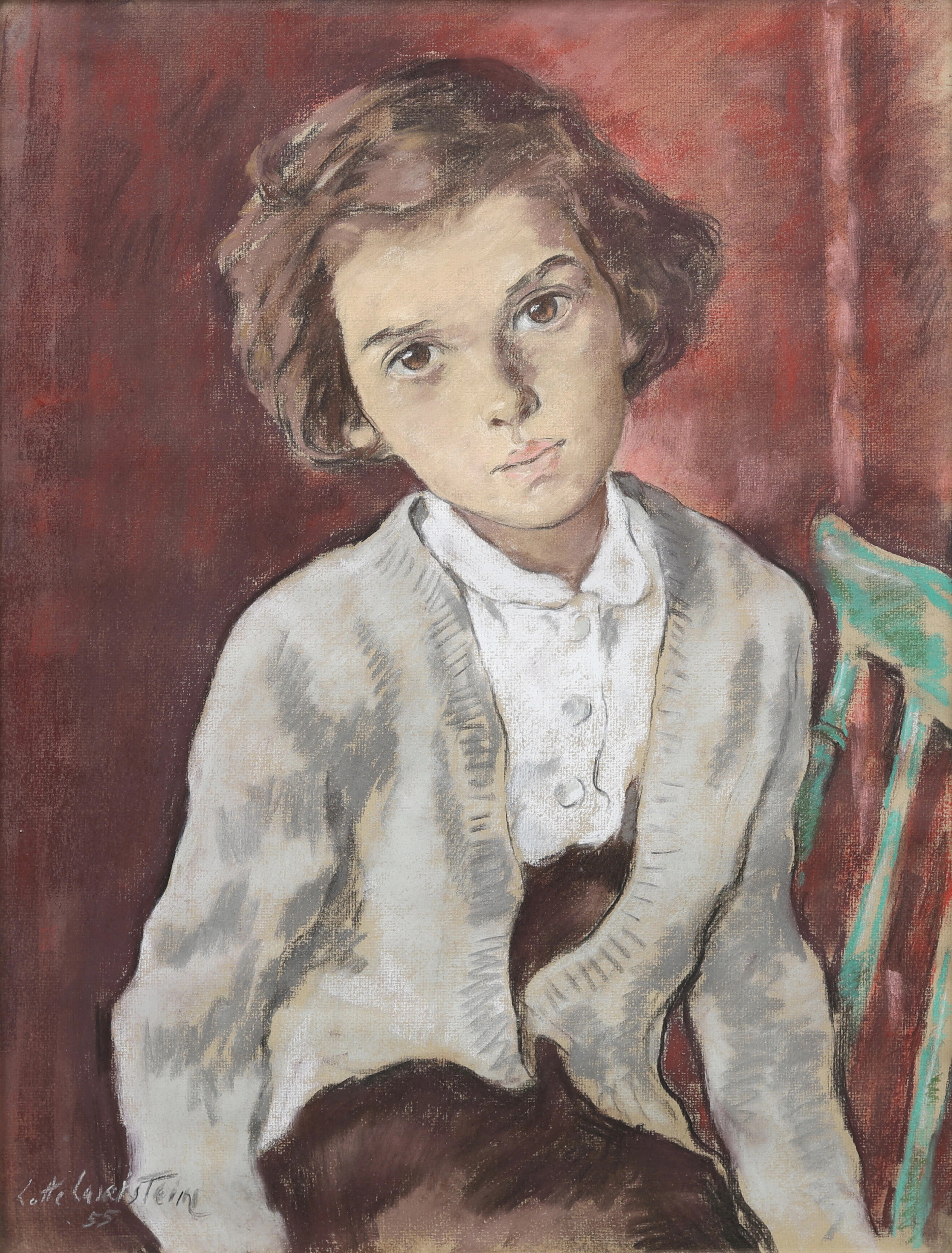 LOTTE LASERSTEIN. PASTELL PÅ PAPPER, PORTRÄTT AV EVA HELLSTENIUS VID